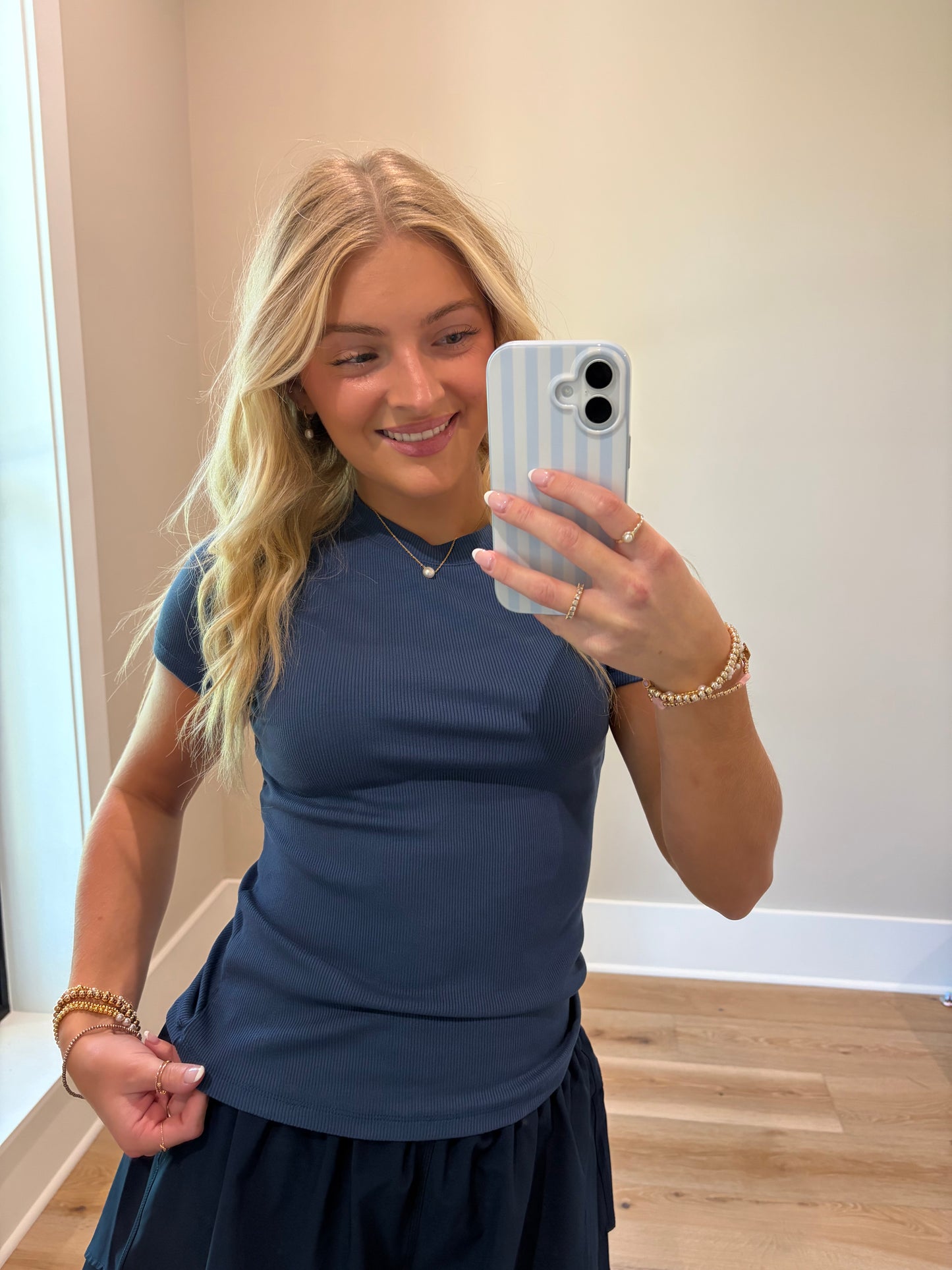The Essential Micro Ribbed Top - Light Blue Thunder