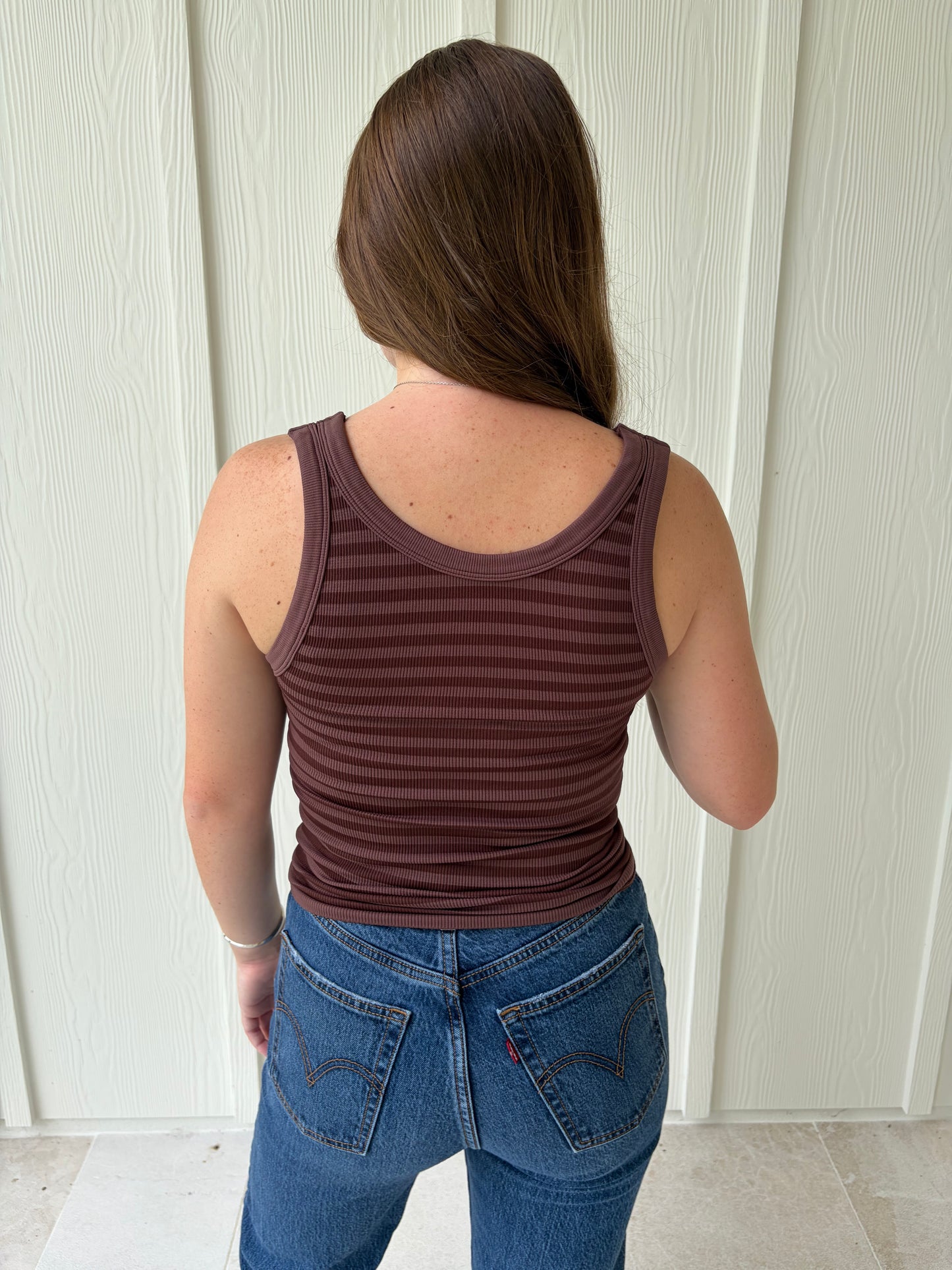 Double Take Ribbed Tank - Brown