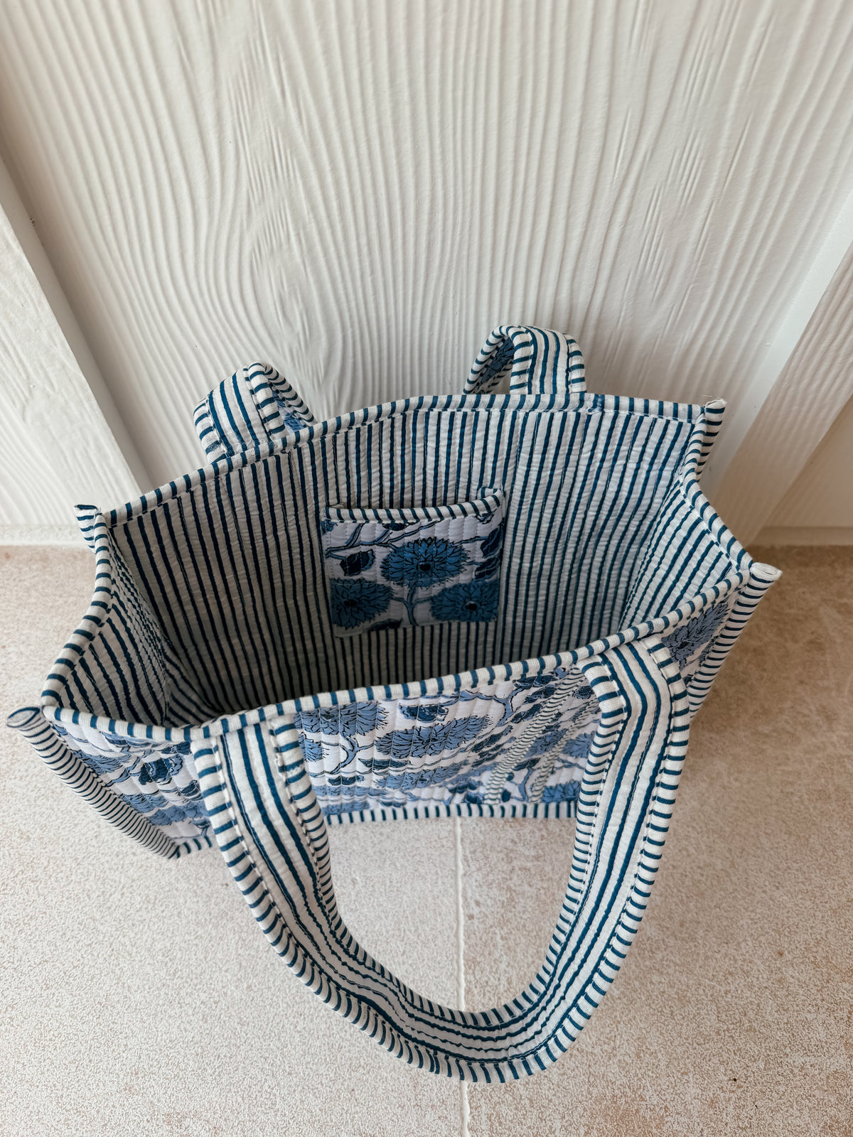 Mini Quilted Tote Bag - Blue Dahlia