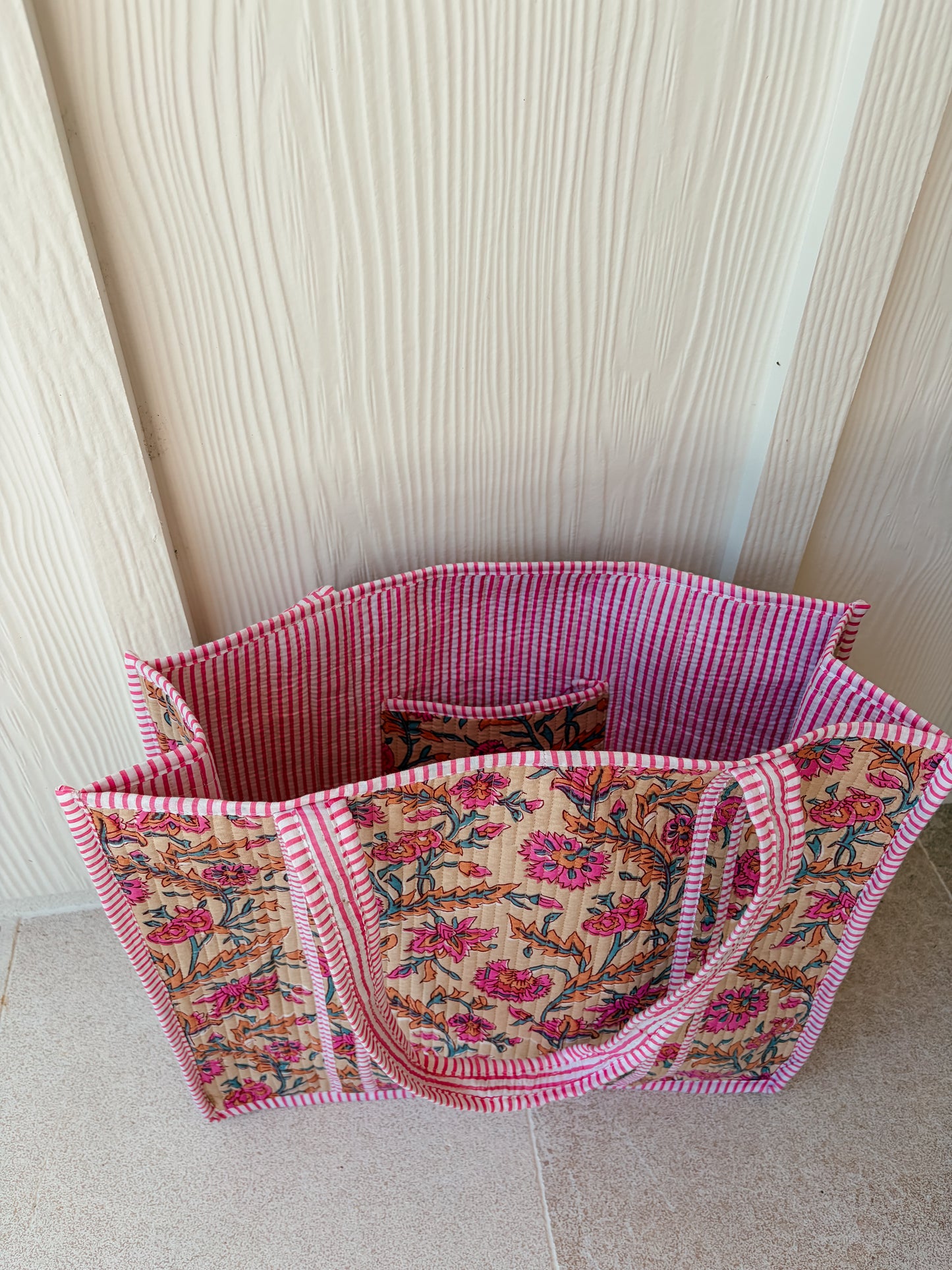 Large Quilted Tote Bag - Pink Posie