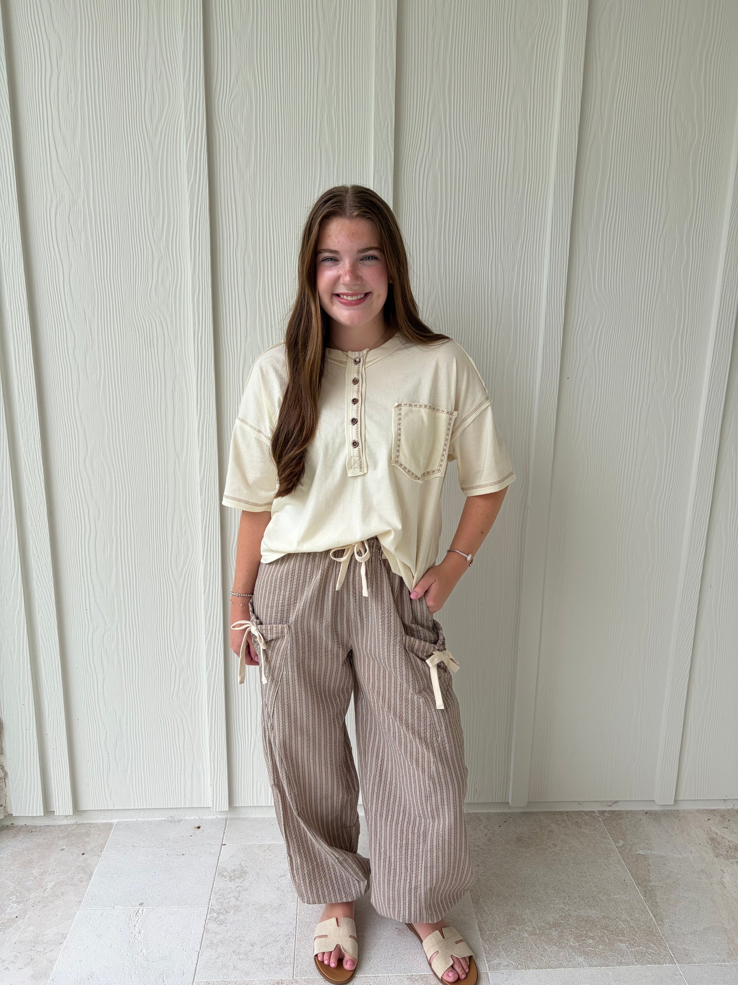 Oakley Taupe Striped Jogger Pants