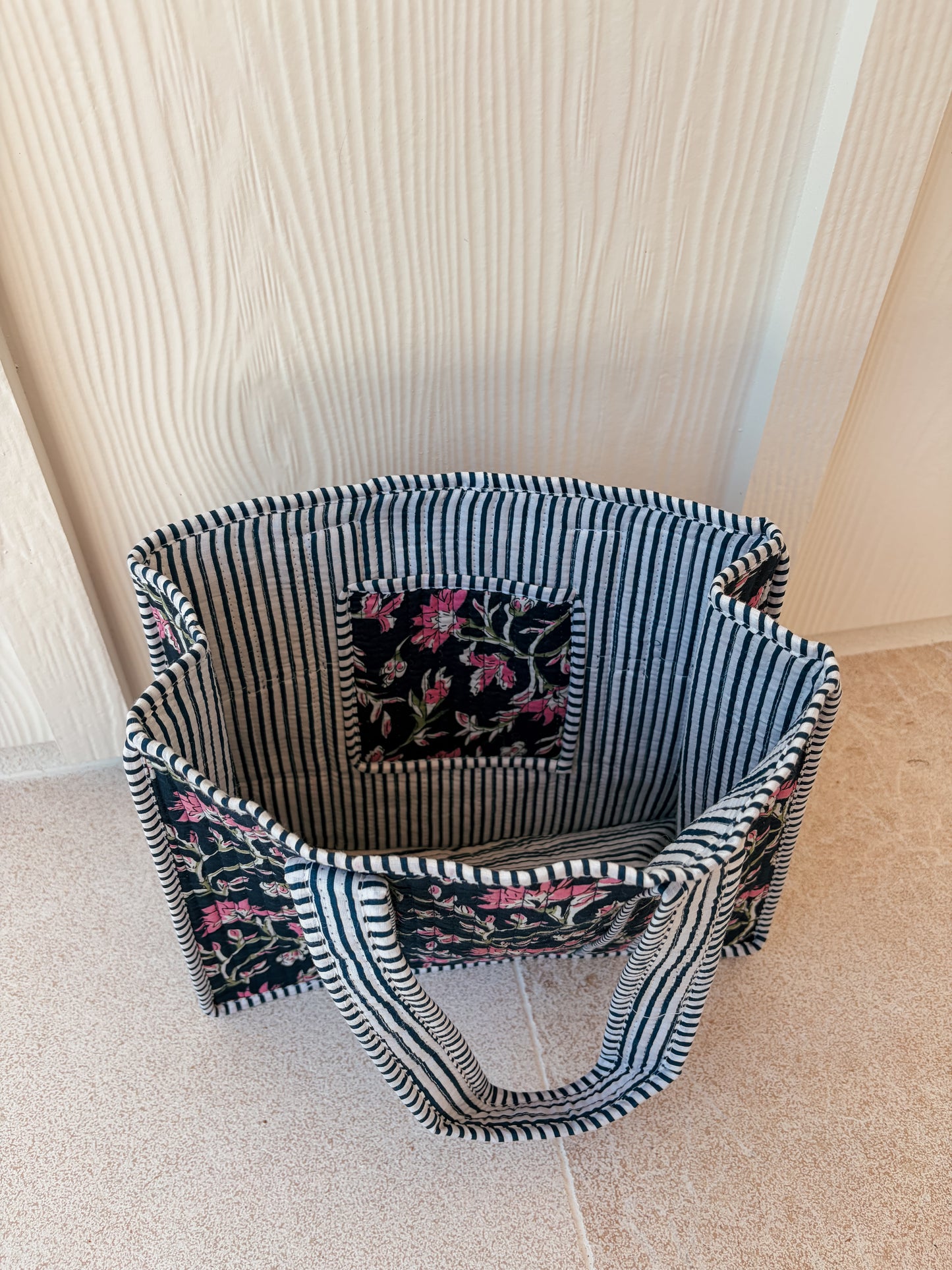 Mini Quilted Tote Bag - Navy Blossom