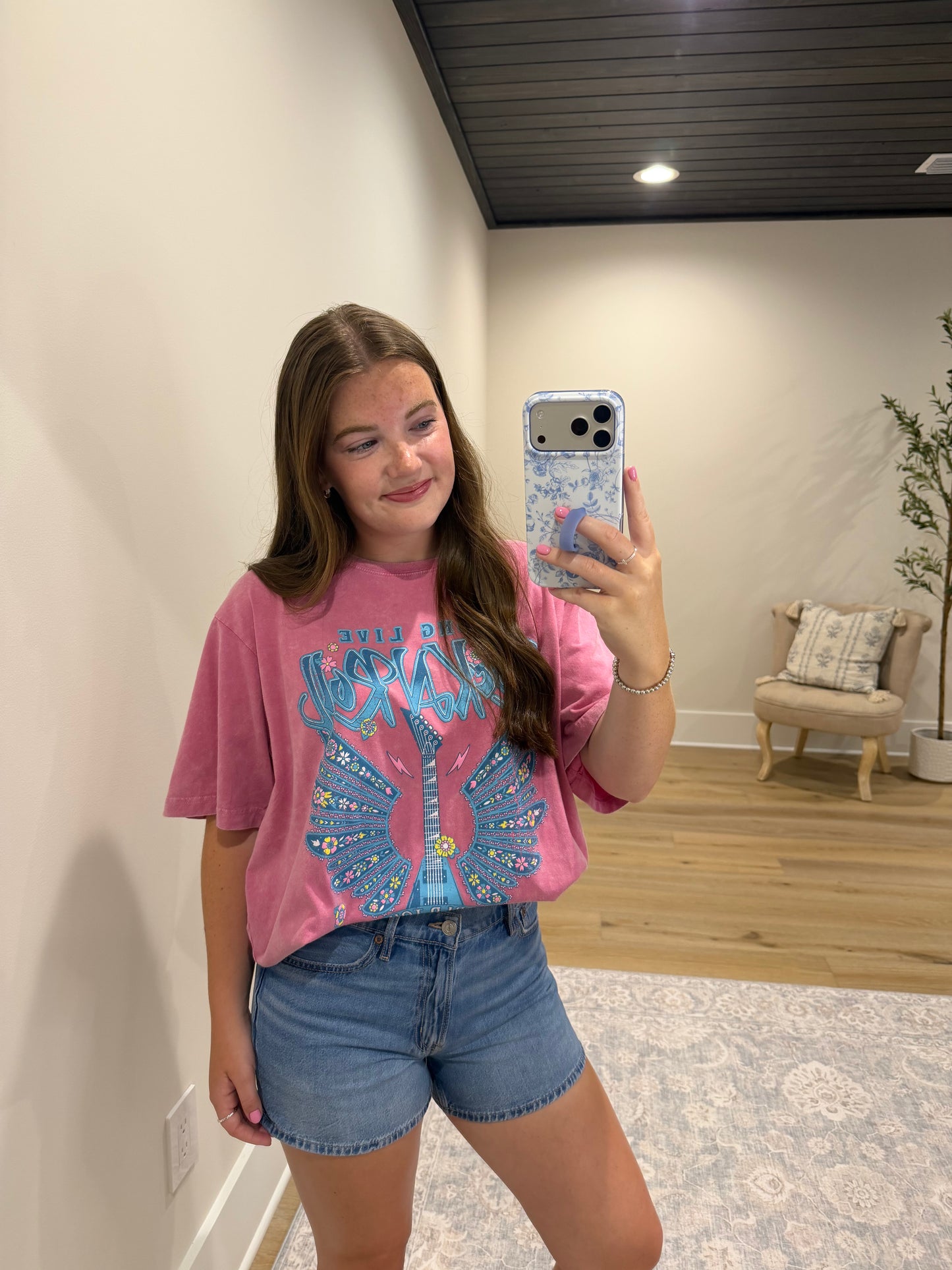 Long Live Rock N Roll Pink Graphic Tee