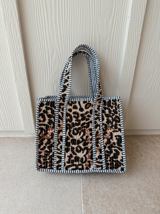 Mini Quilted Tote Bag - Leopard