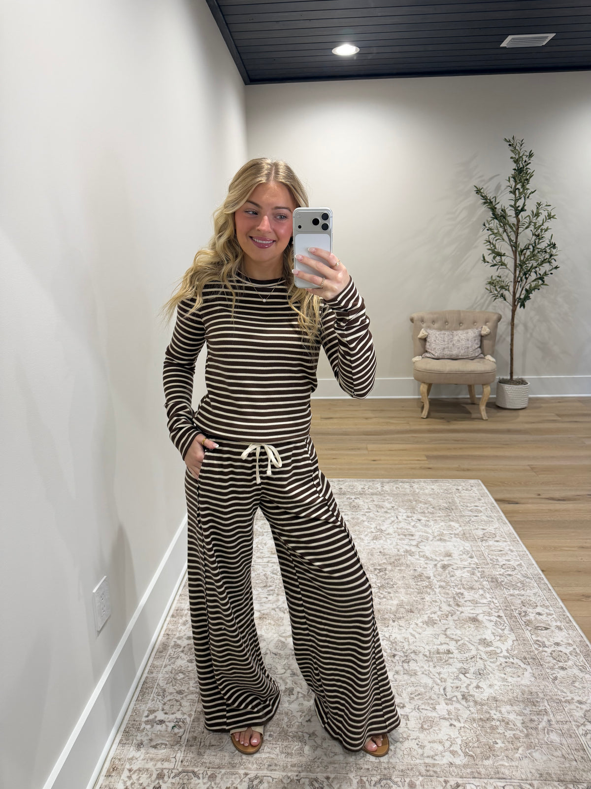 The Brynn Waffle Stripe Set - Chocolate