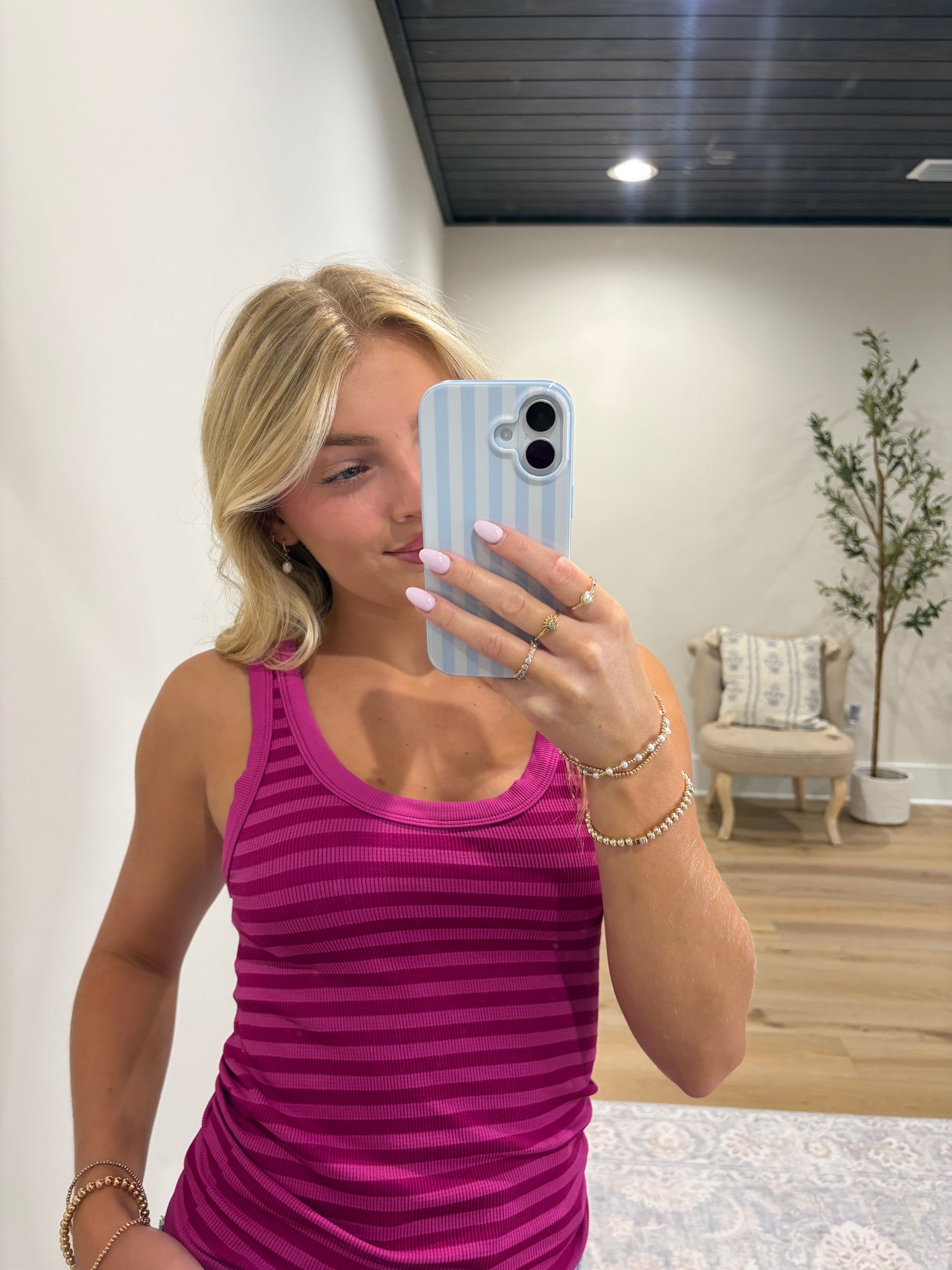 Double Take Ribbed Tank - Magenta