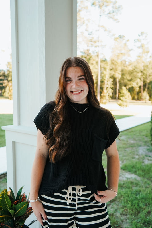The Wren Pocket Sweater Top - Black