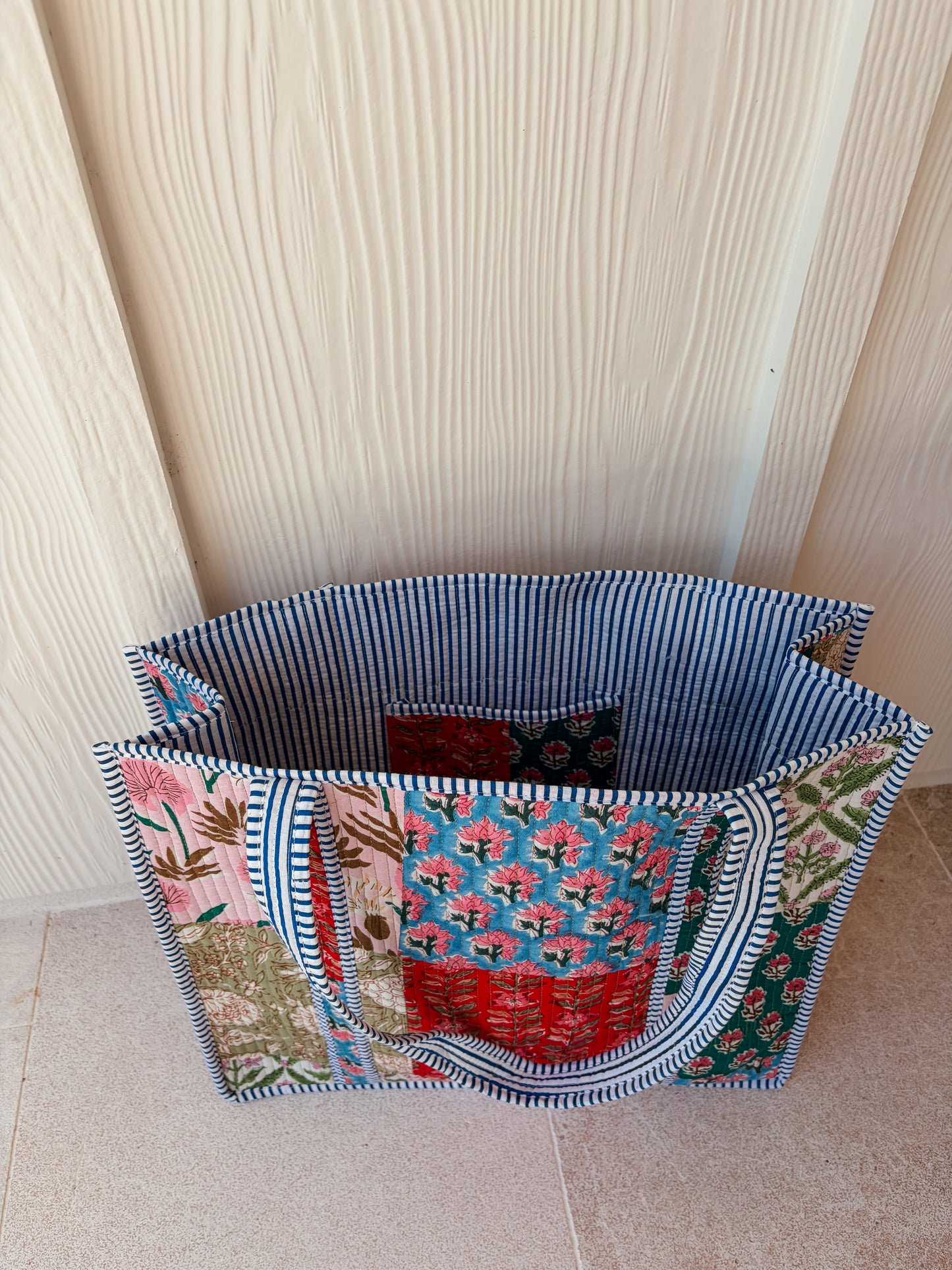 Large Quilted Tote Bag - Garden Party