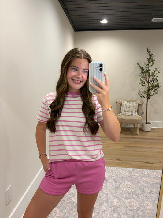 The Striped Cloud Nine Set - Candy Pink