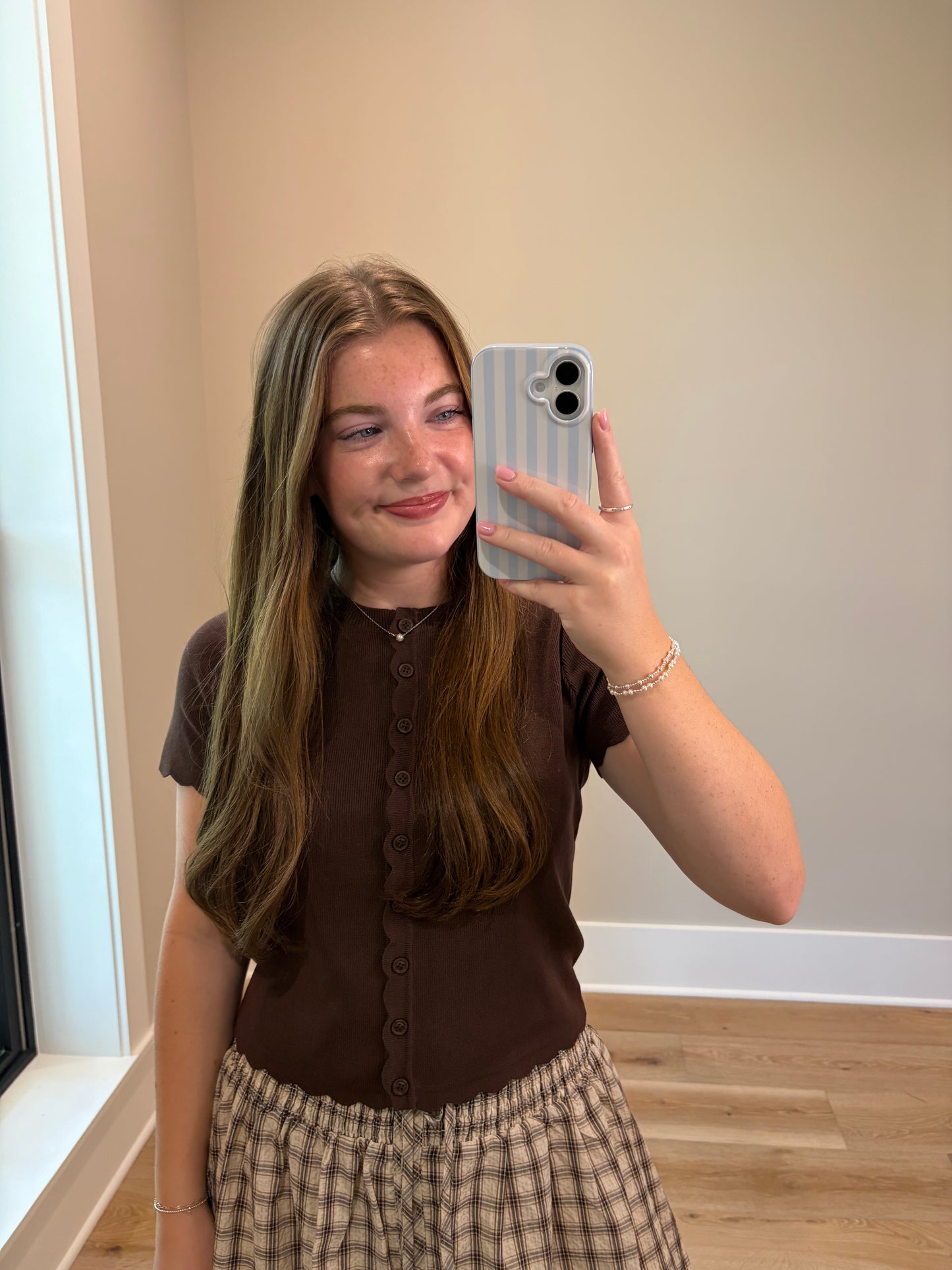 The Clara Scallop Top - Brown