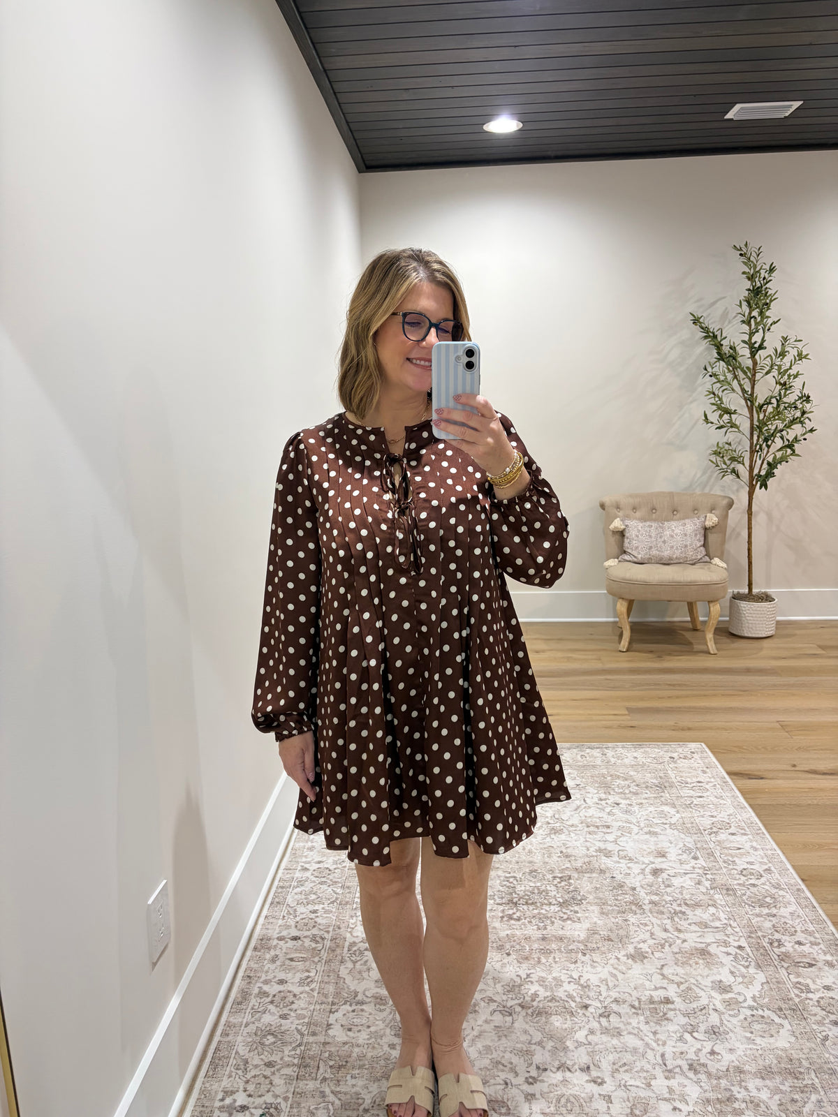The Dottie Satin Mini Dress - Brown