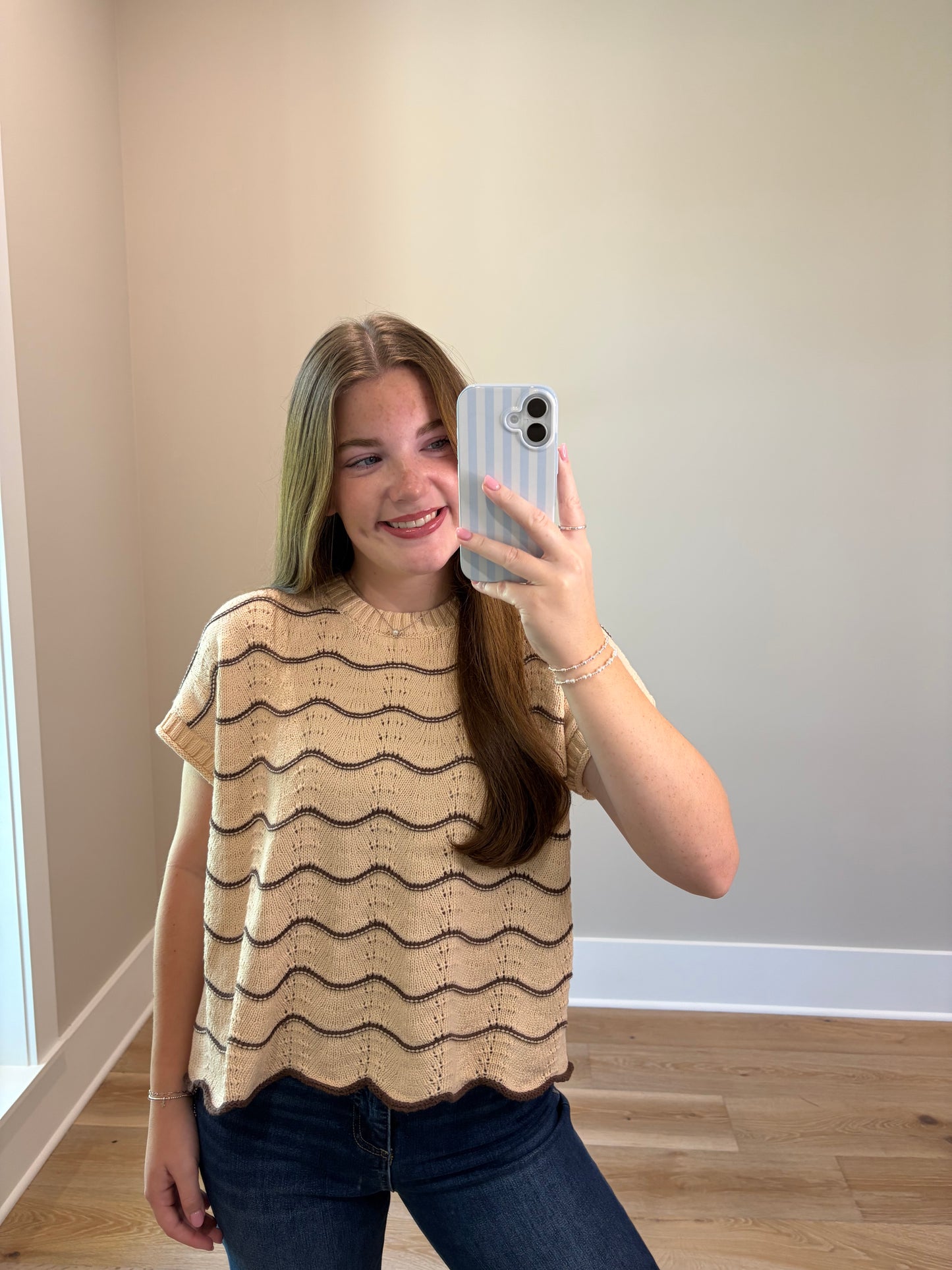 Wavy Days Sweater Knit Top - Beige