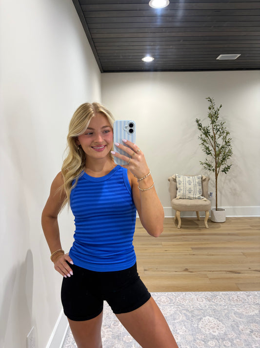 Double Take Ribbed Tank - Royal Blue