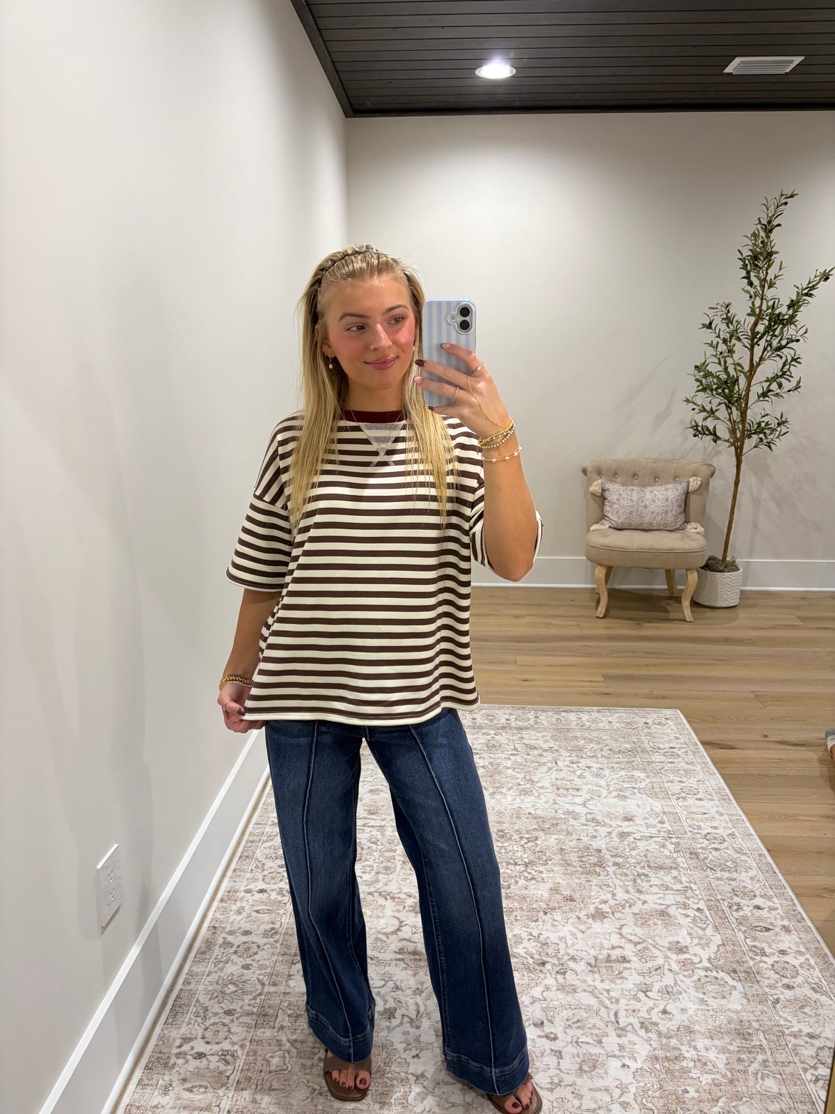 The Palmer Stripe Top - Brown/Burgundy