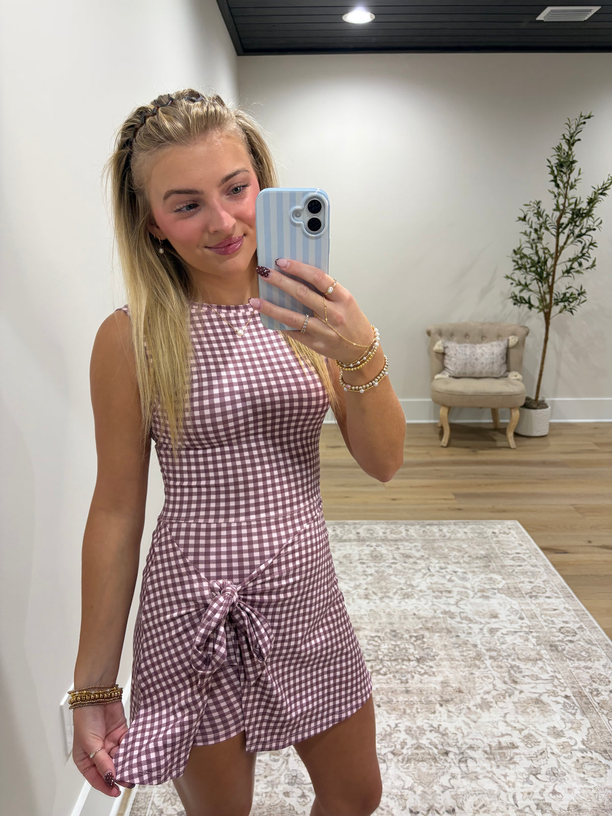 The Blair Athletic Dress - Mauve Gingham
