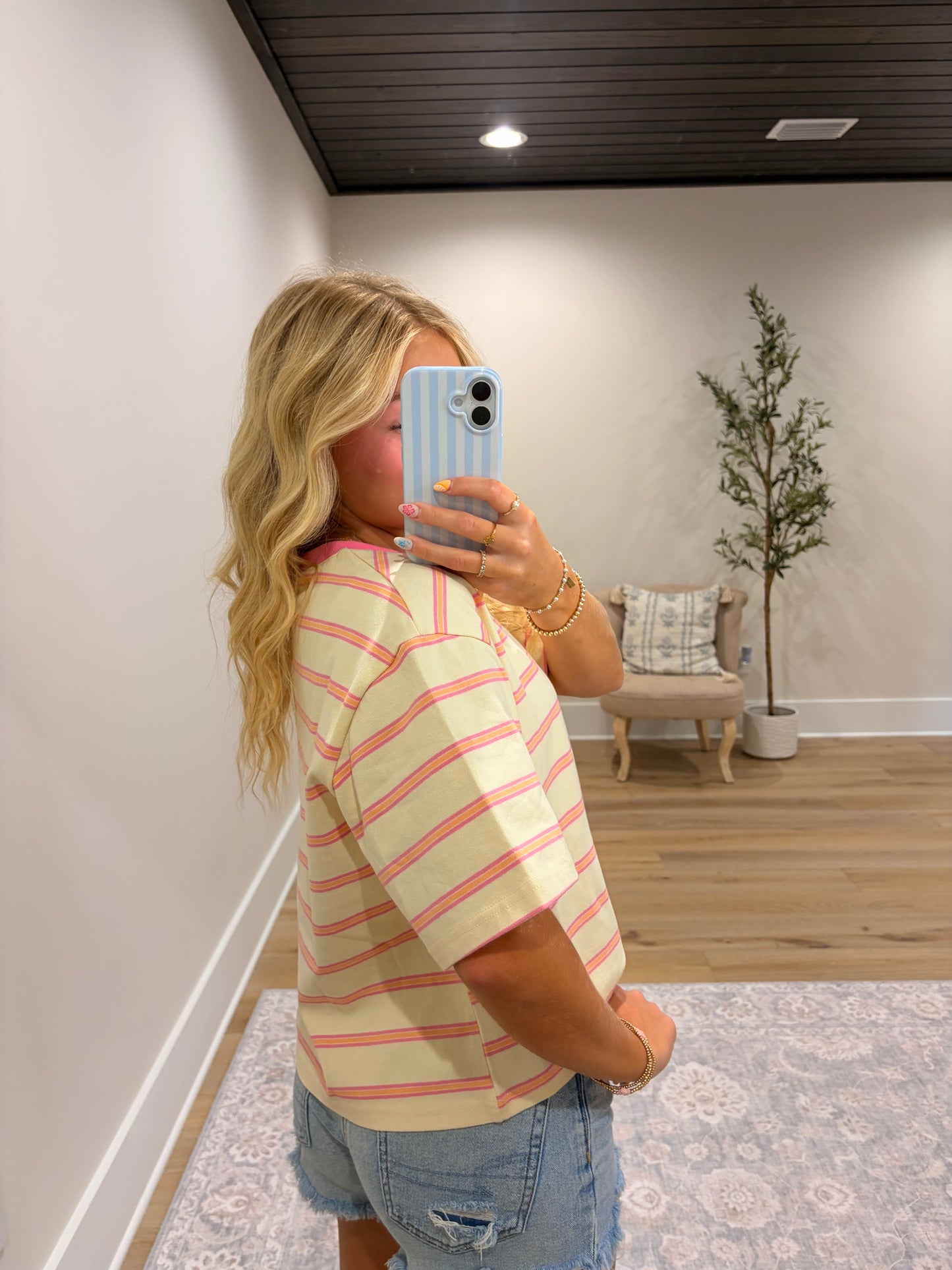 Signature Boxy Stripe Tee - Cream/Pink/Orange