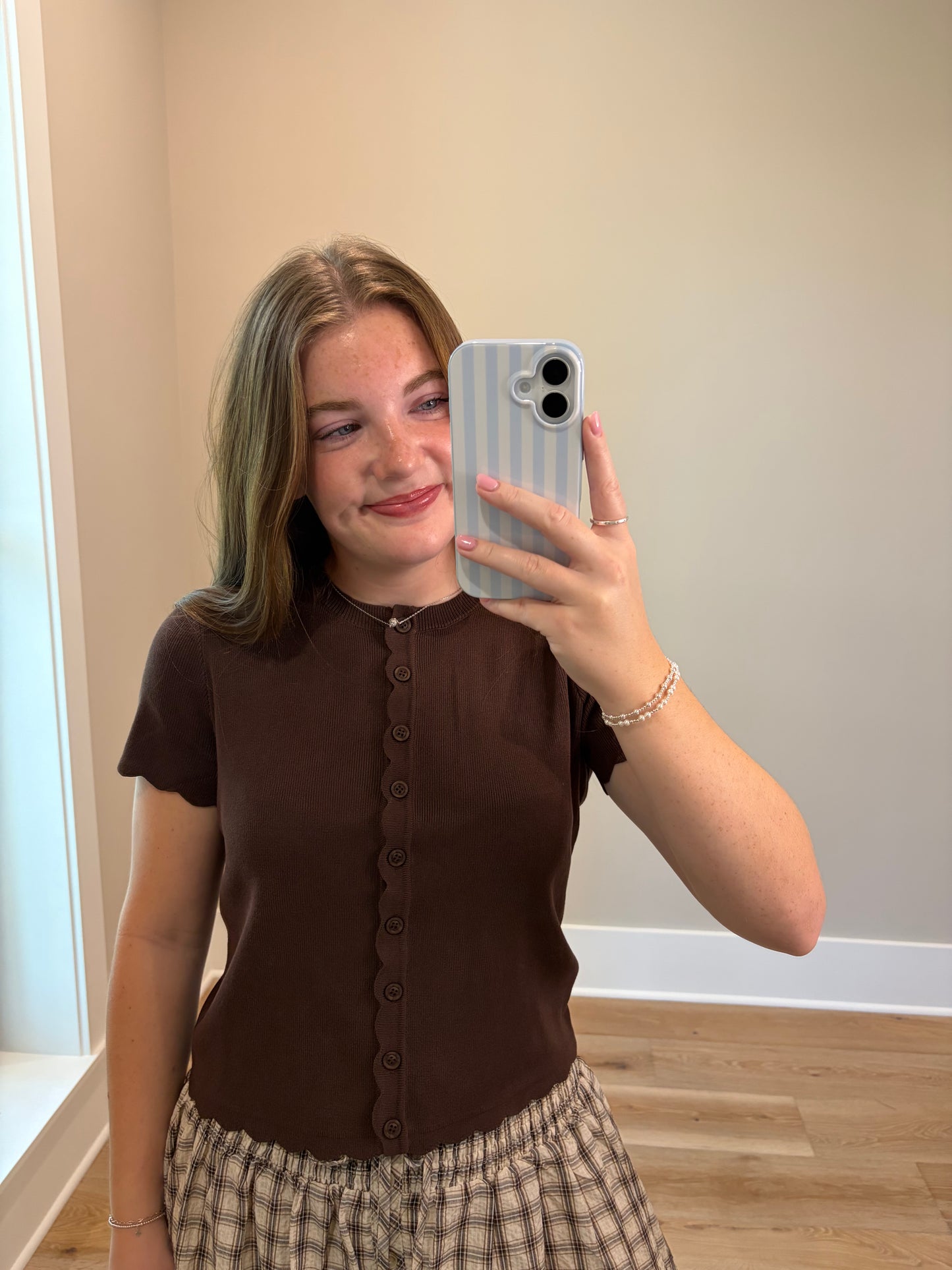 The Clara Scallop Top - Brown