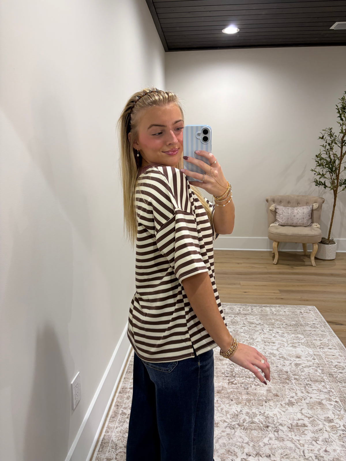 The Palmer Stripe Top - Brown/Burgundy