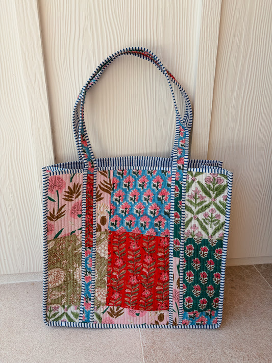 Large Quilted Tote Bag - Garden Party
