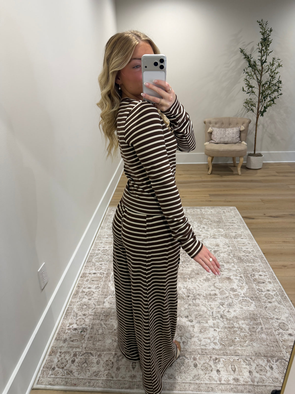 The Brynn Waffle Stripe Set - Chocolate