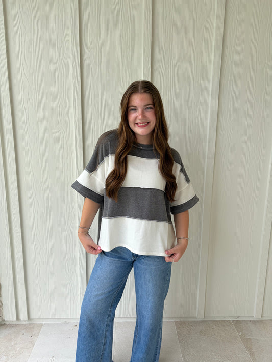Classic Color Block Tee - Grey/White