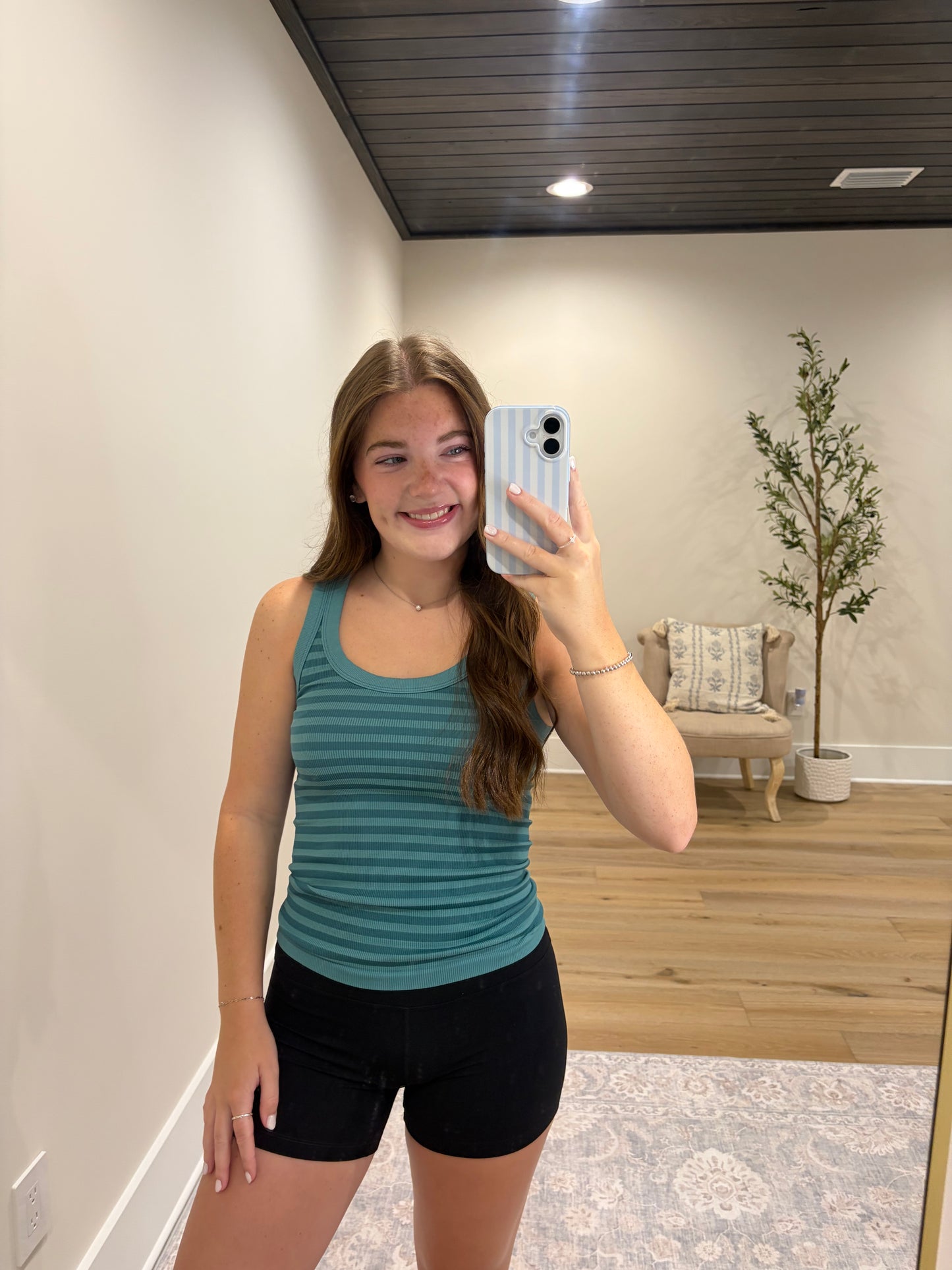 Double Take Ribbed Tank - Jade Green