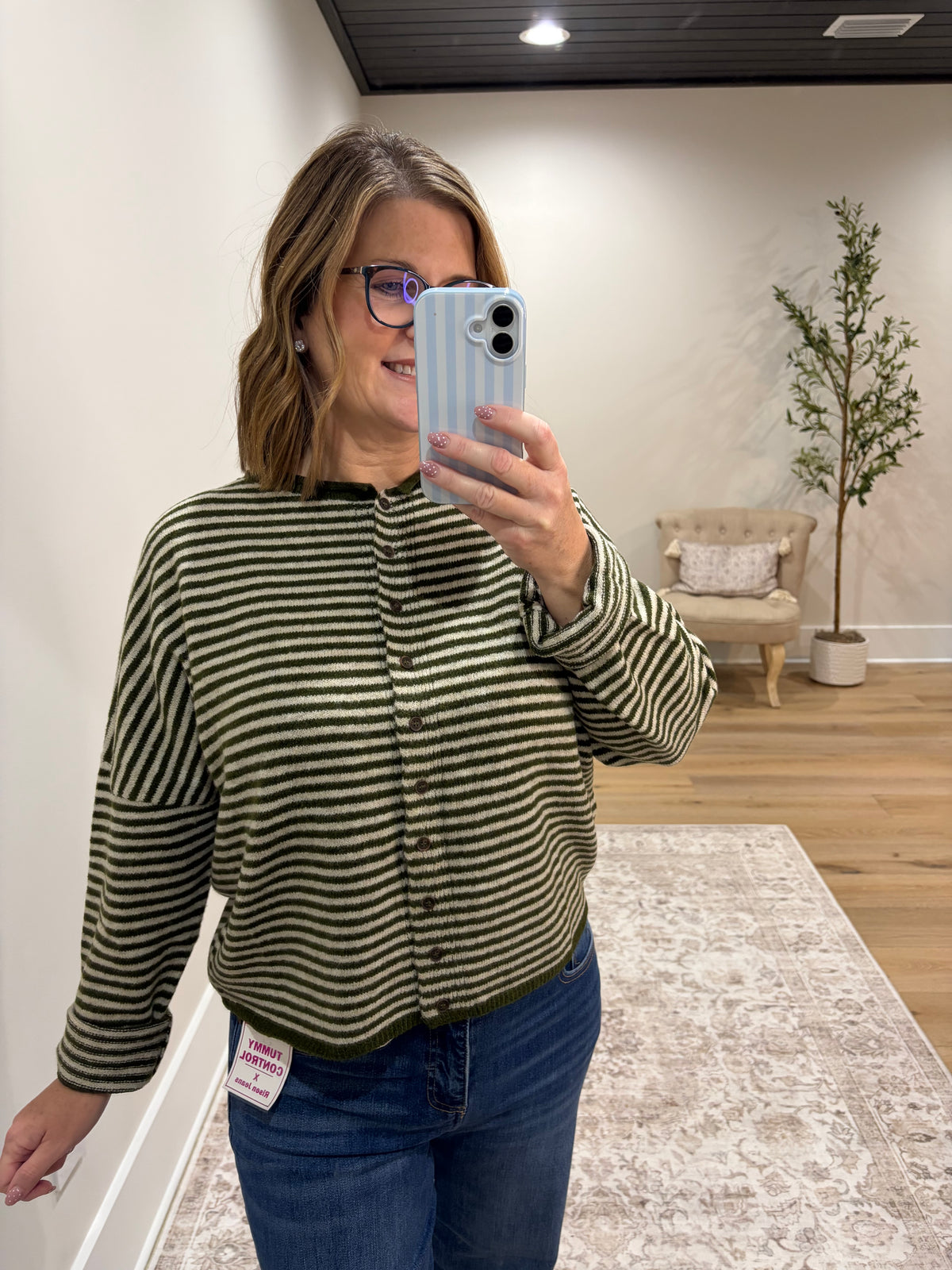 Olive Stripe Button Cardigan