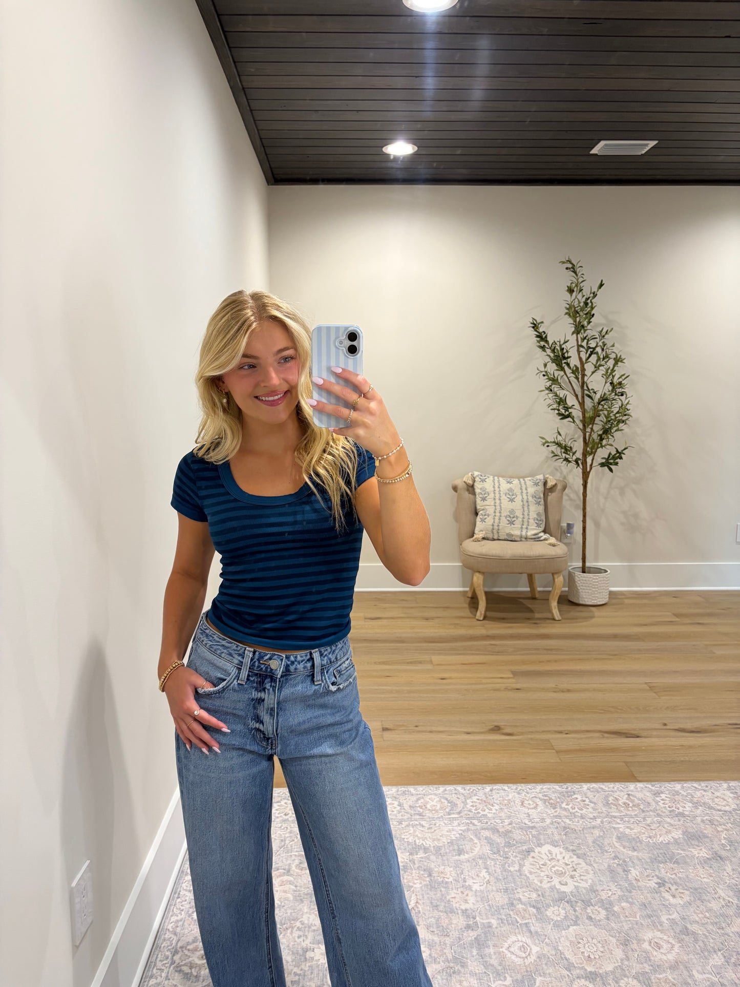 Core Ribbed Scoop Neck Top - Teal