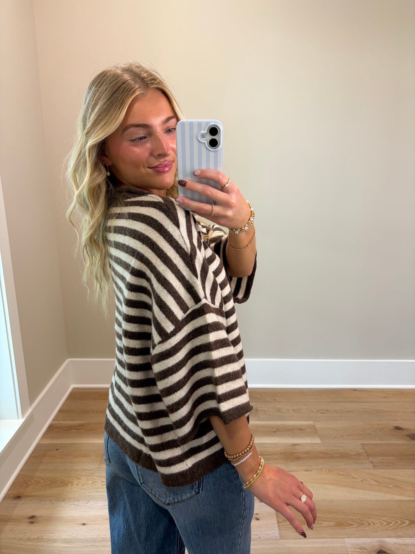 The Cozy Stripe Cardigan - Brown