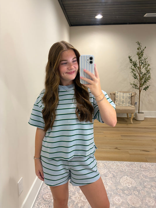 Striped Delight Set - Baby Blue/Hunter Green