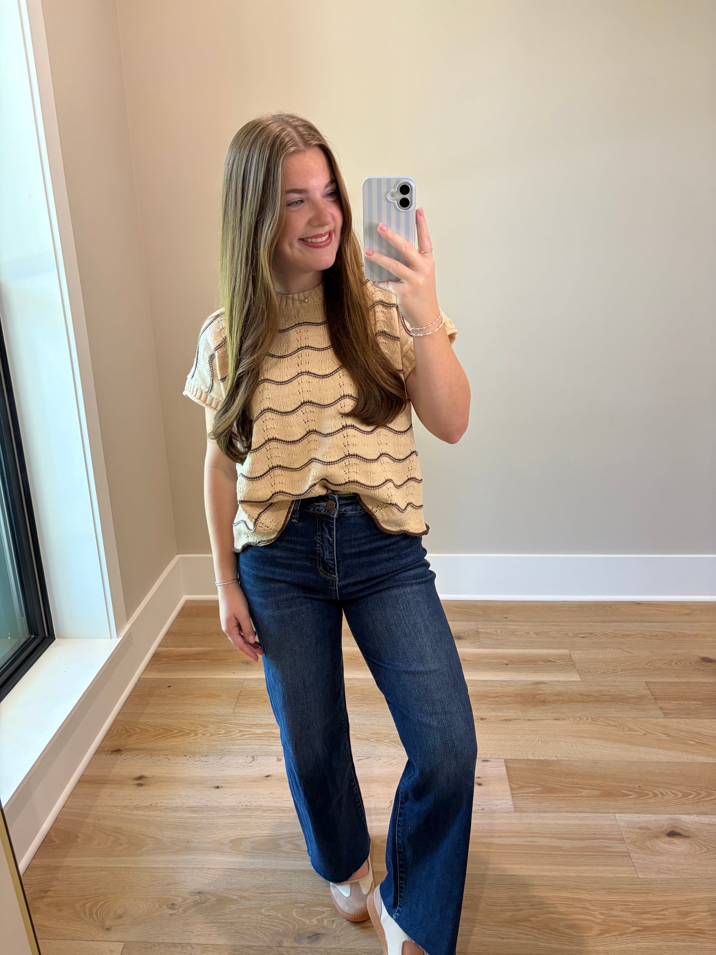 Wavy Days Sweater Knit Top - Beige