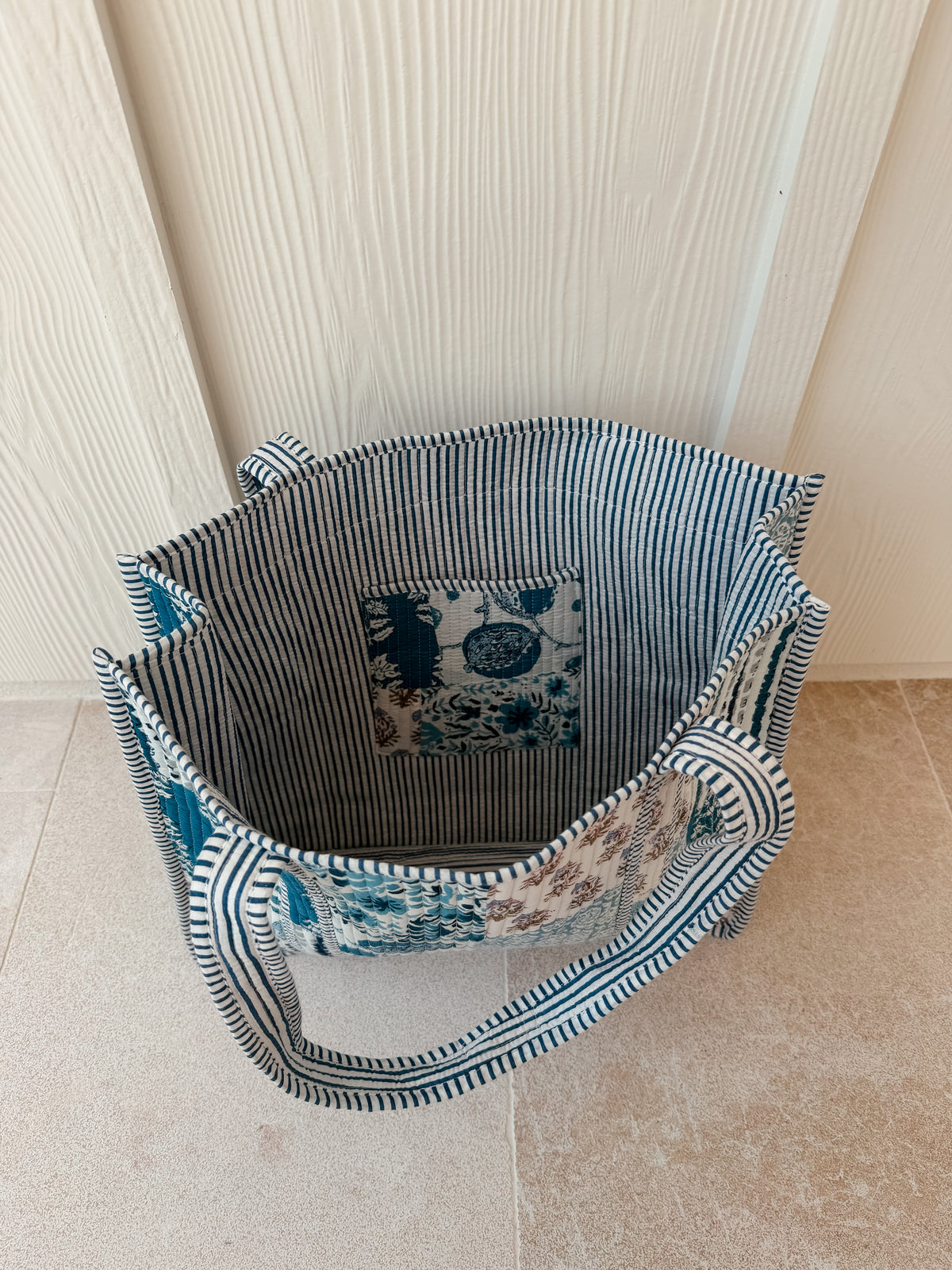 Large Quilted Tote Bag - Blueberry Bloom