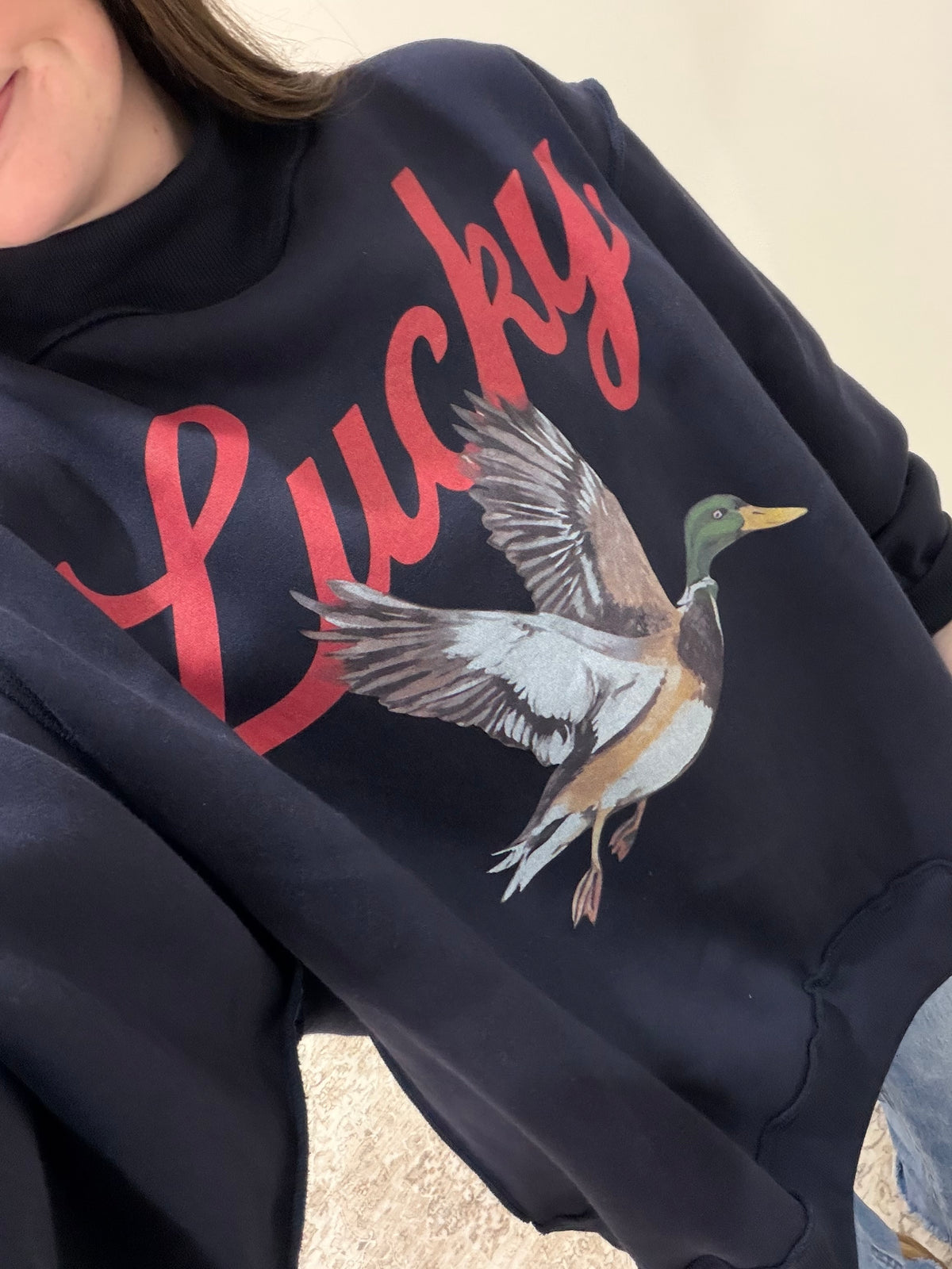Lucky Mallard Mock Neck Pullover - Navy