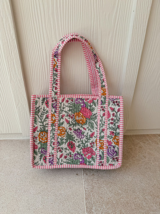 Mini Quilted Tote Bag - Vintage Blooms