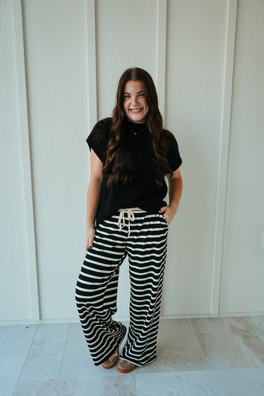 The Monroe Stripe Pants - Black/Cream