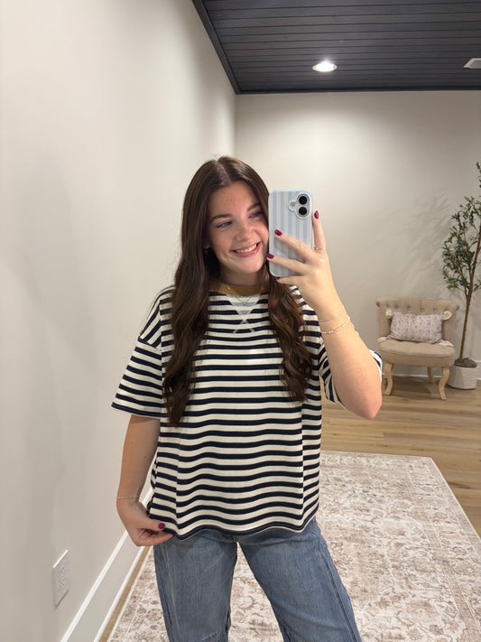 The Palmer Stripe Top - Navy/Khaki