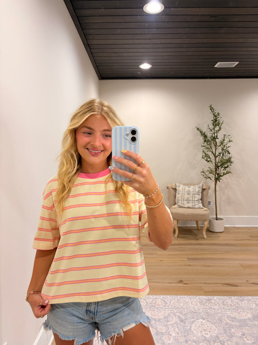 Signature Boxy Stripe Tee - Cream/Pink/Orange