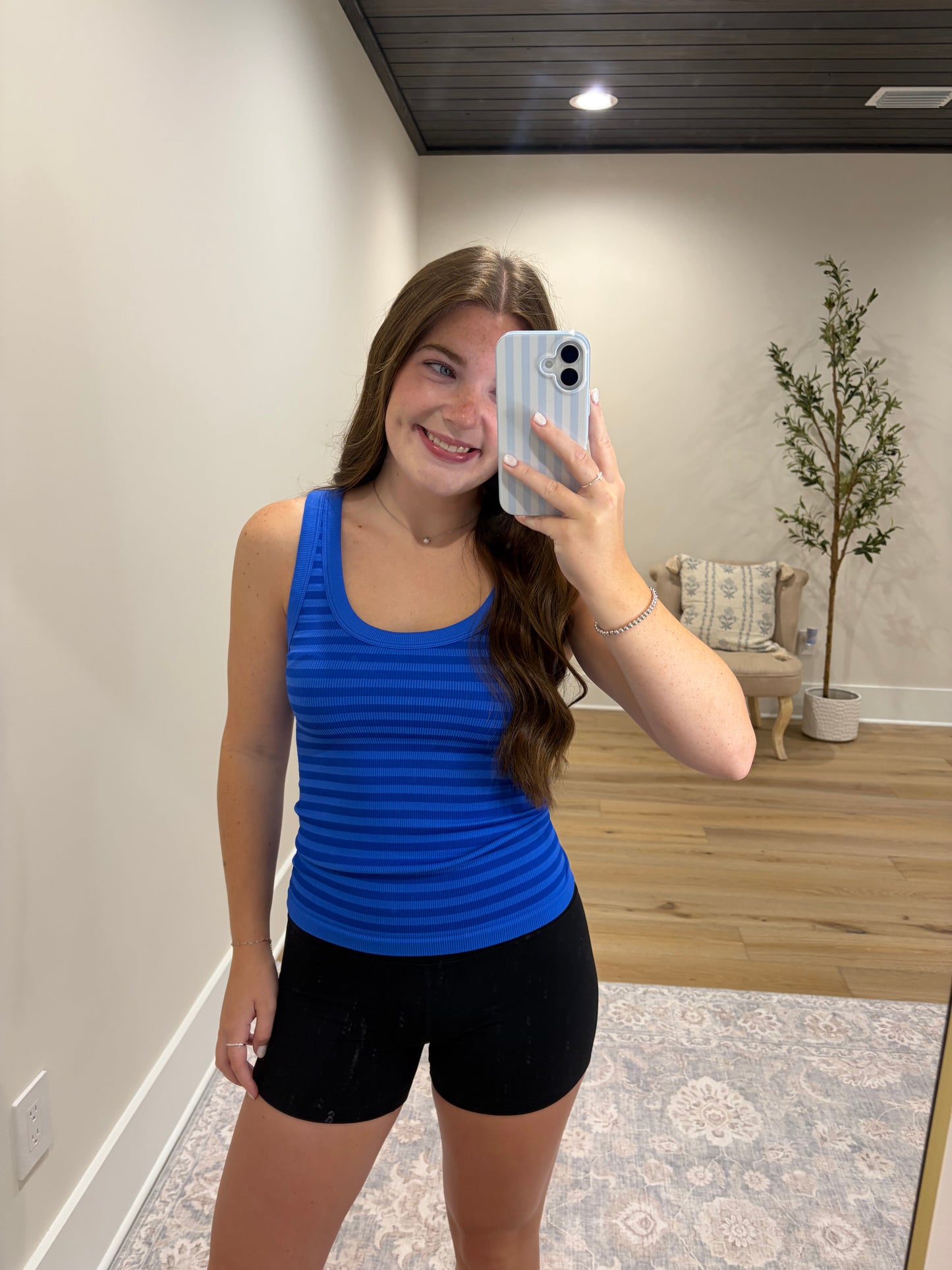 Double Take Ribbed Tank - Royal Blue