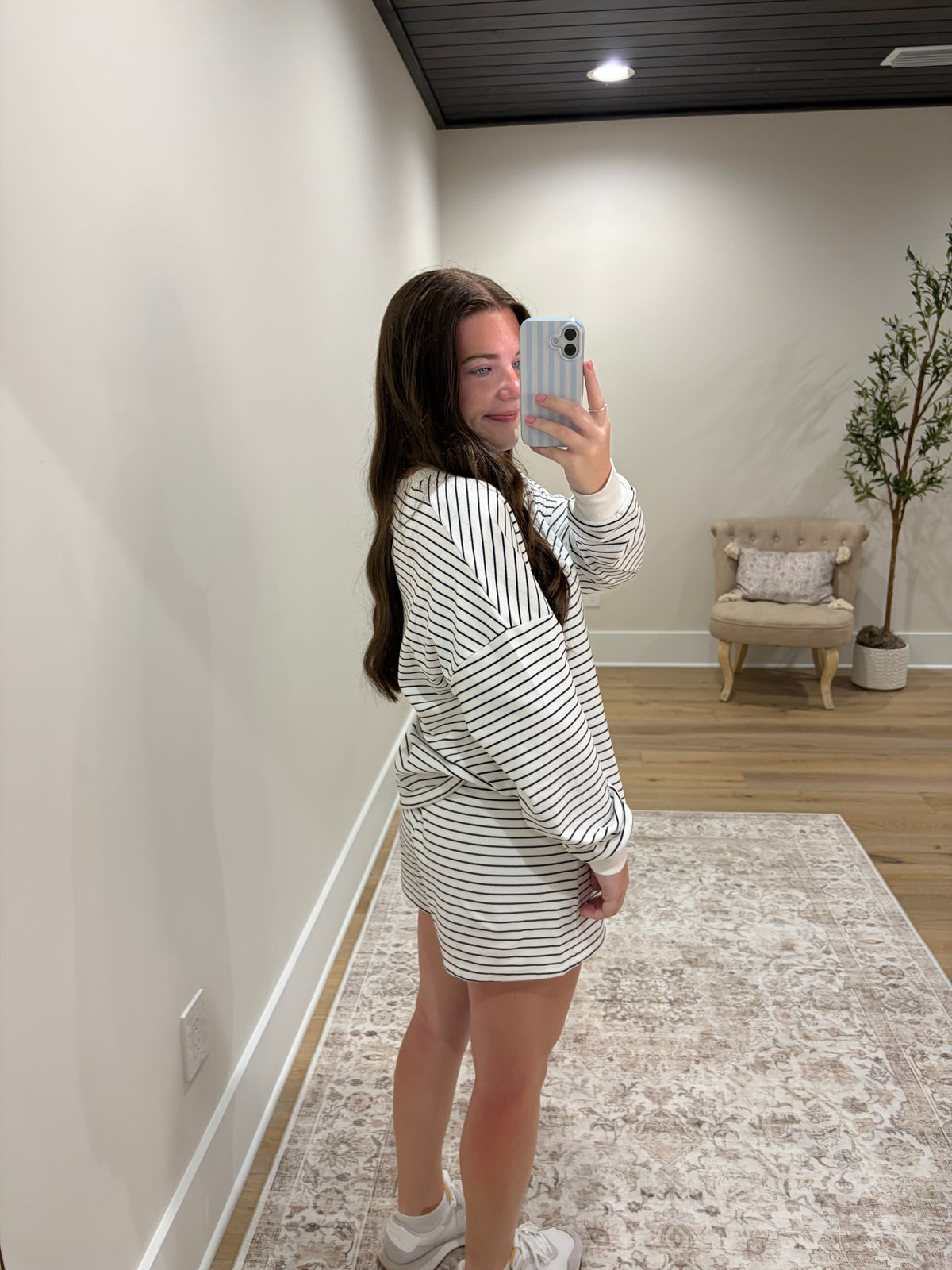 The Reece Henley Striped Short Set - White/Black