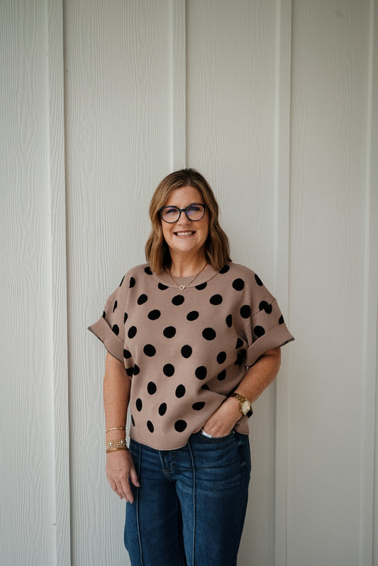 Perfectly Spotted Sweater Top - Taupe/Black