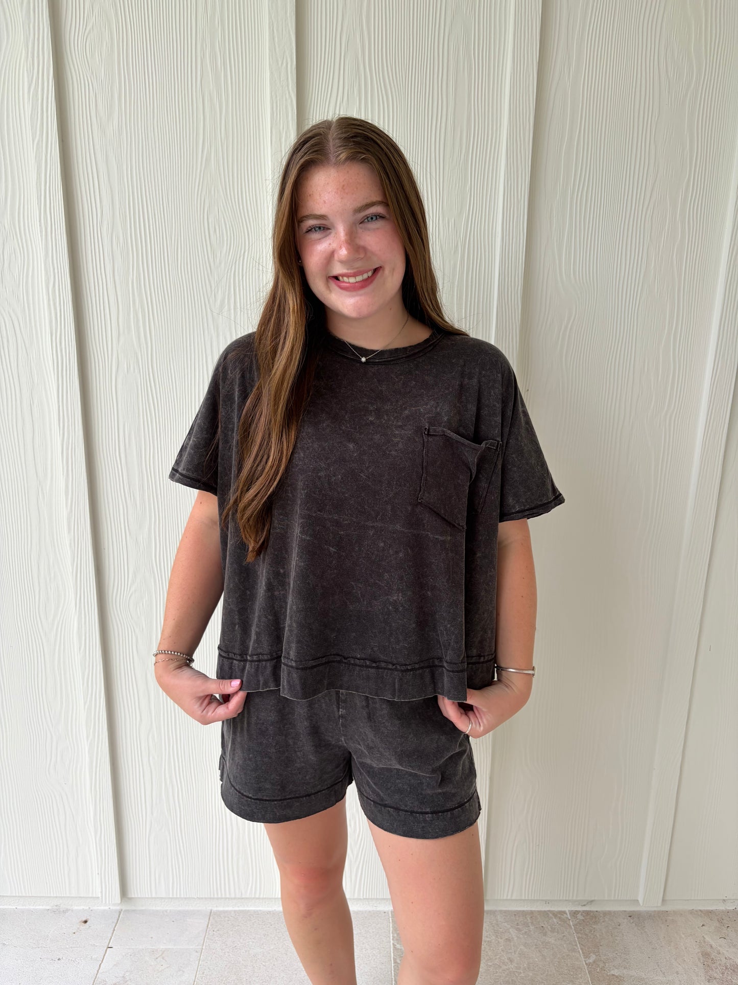 Halo Snow Washed Boxy Top & Short Set - Black