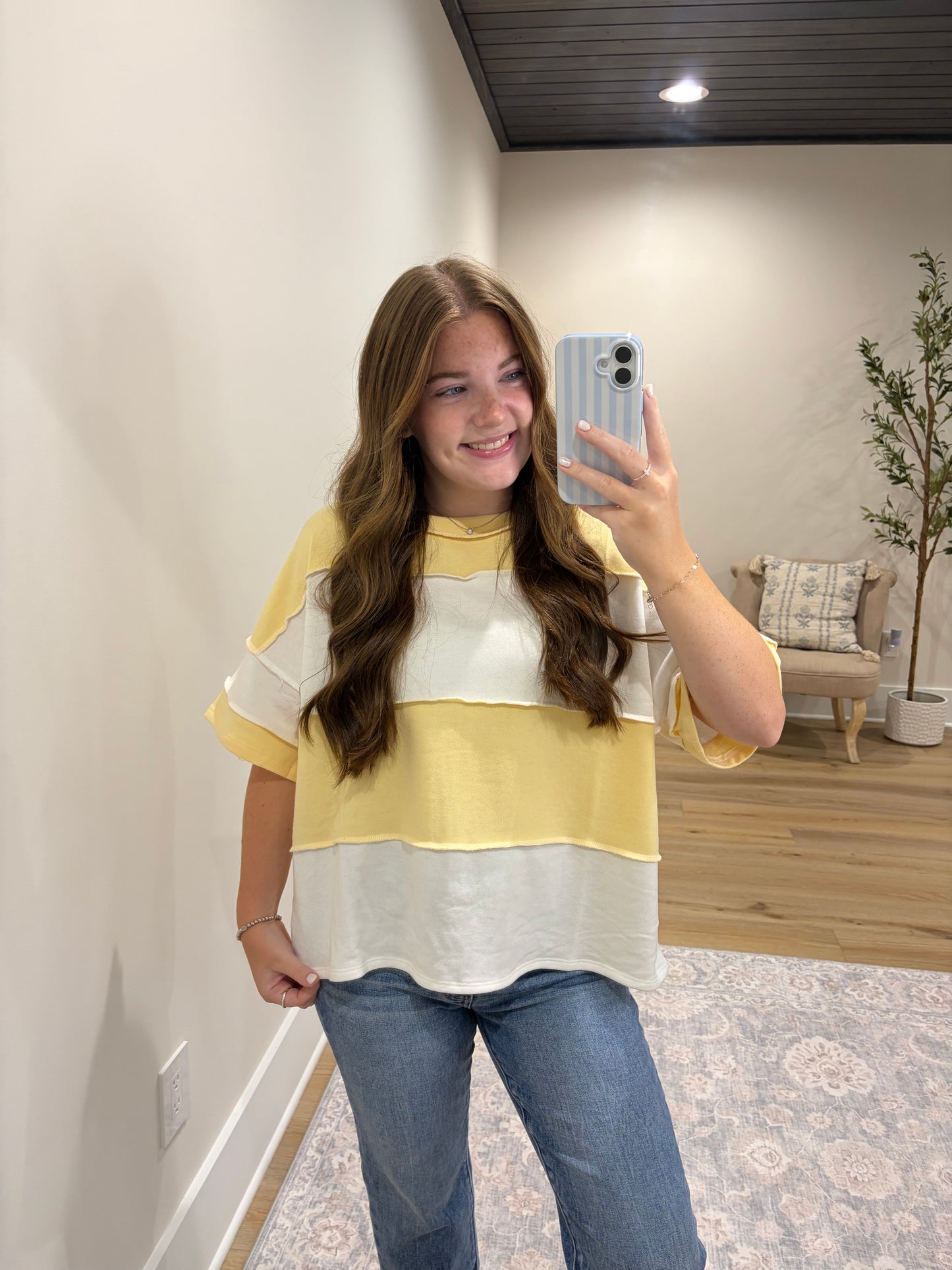 Classic Color Block Tee - Butter Yellow/White