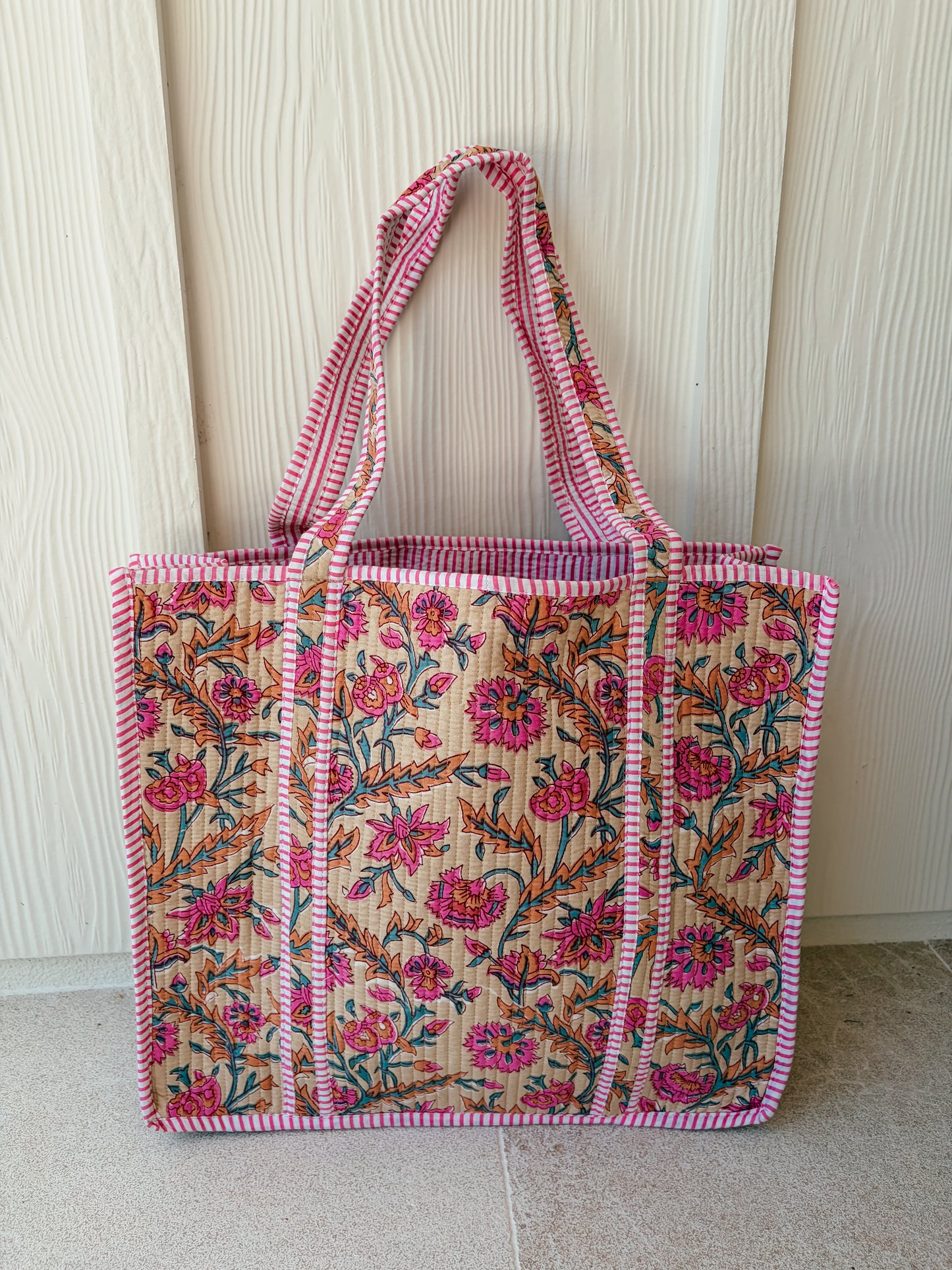 Large Quilted Tote Bag - Pink Posie