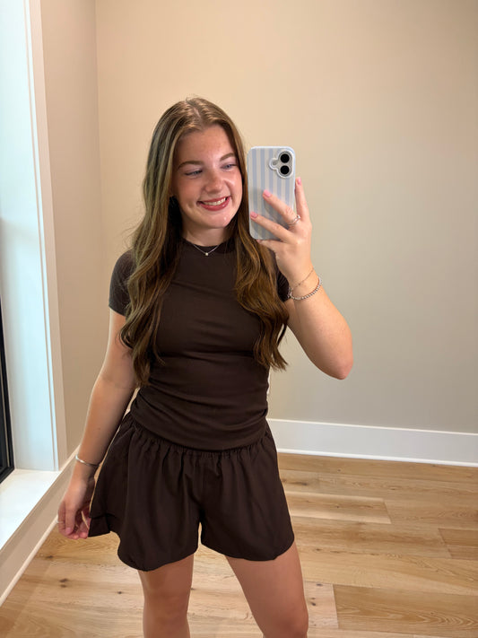 Breezy Flutter Athletic Shorts - Espresso