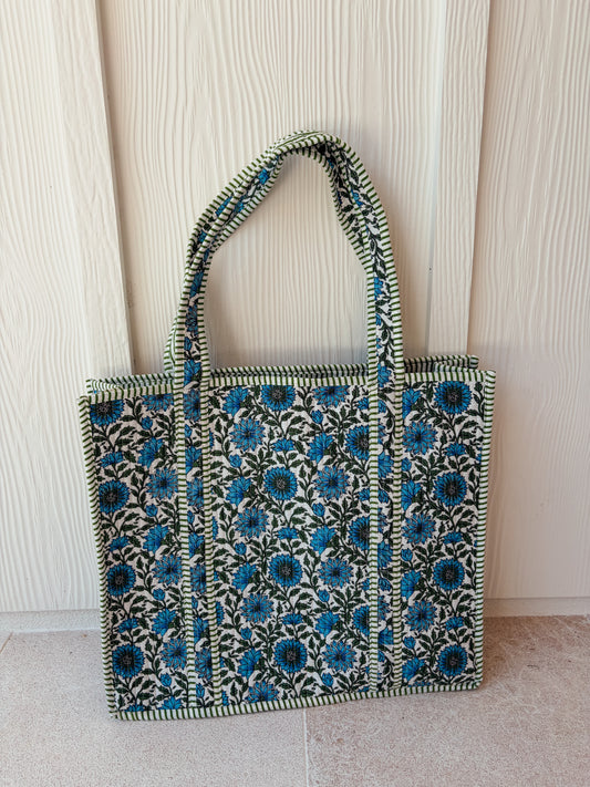 Large Quilted Tote Bag - Botanical Bloom
