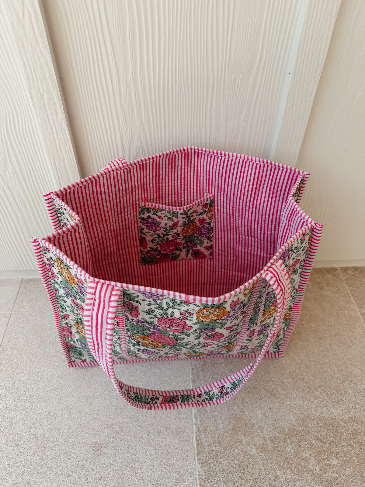 Large Quilted Tote Bag - Vintage Blooms