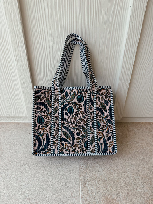 Mini Quilted Tote Bag - Autumn Vines