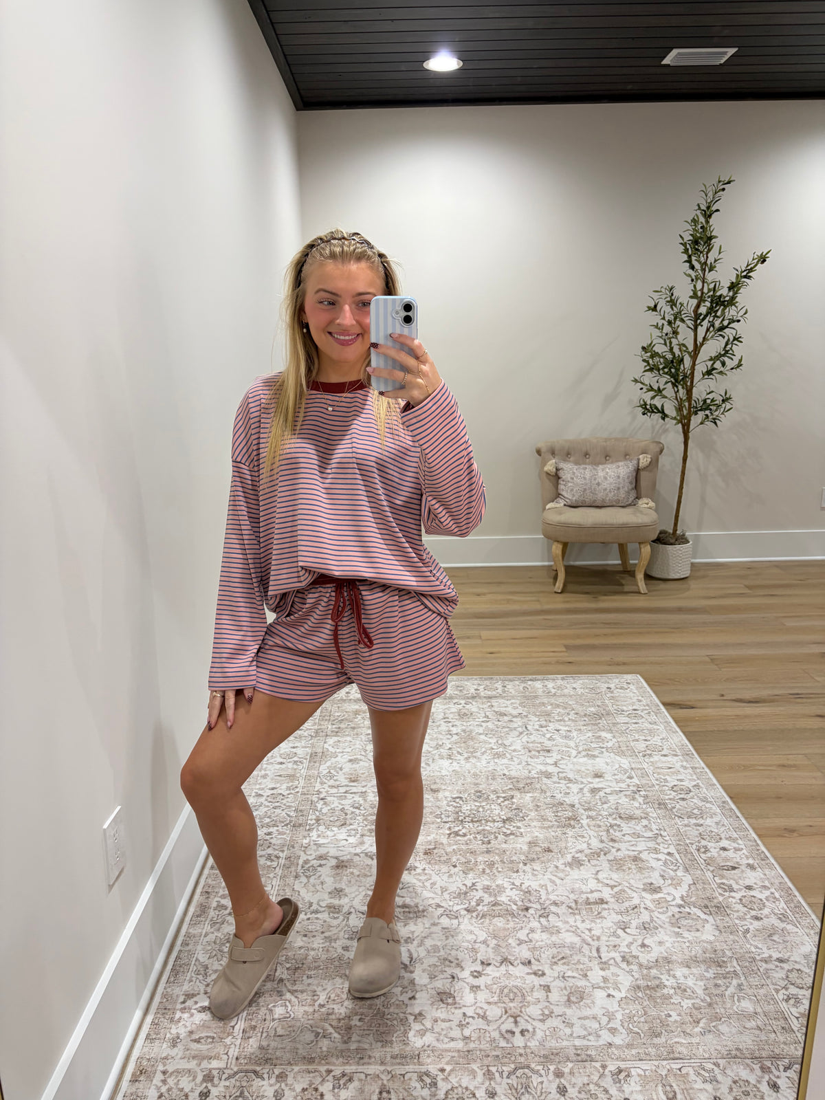 The Long Sleeve Annie Striped Set - Mauve/Blue/Rust