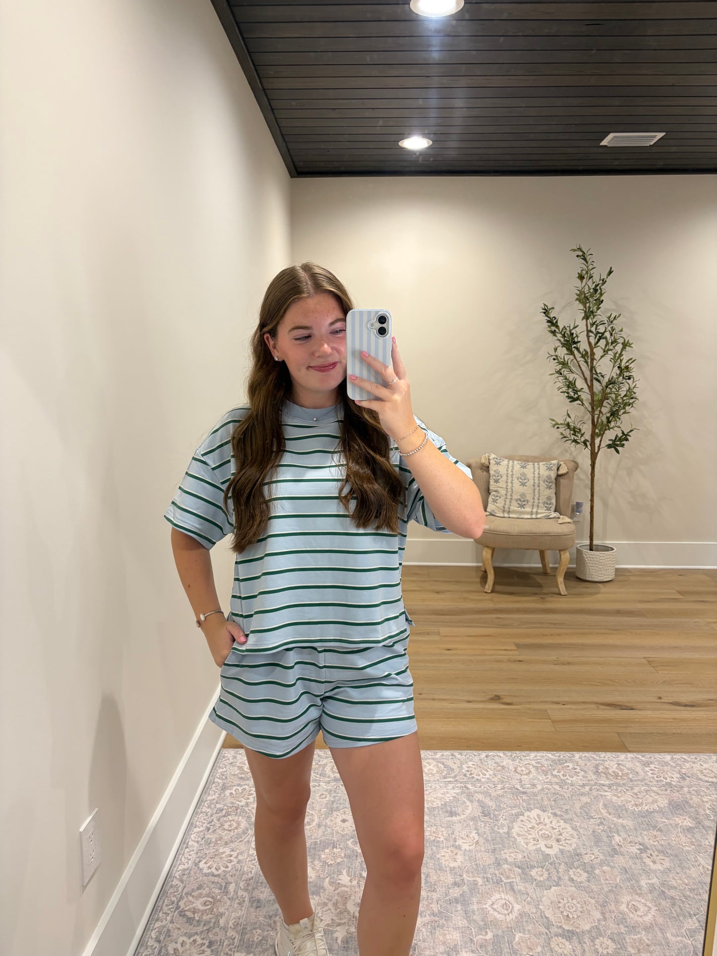Striped Delight Set - Baby Blue/Hunter Green