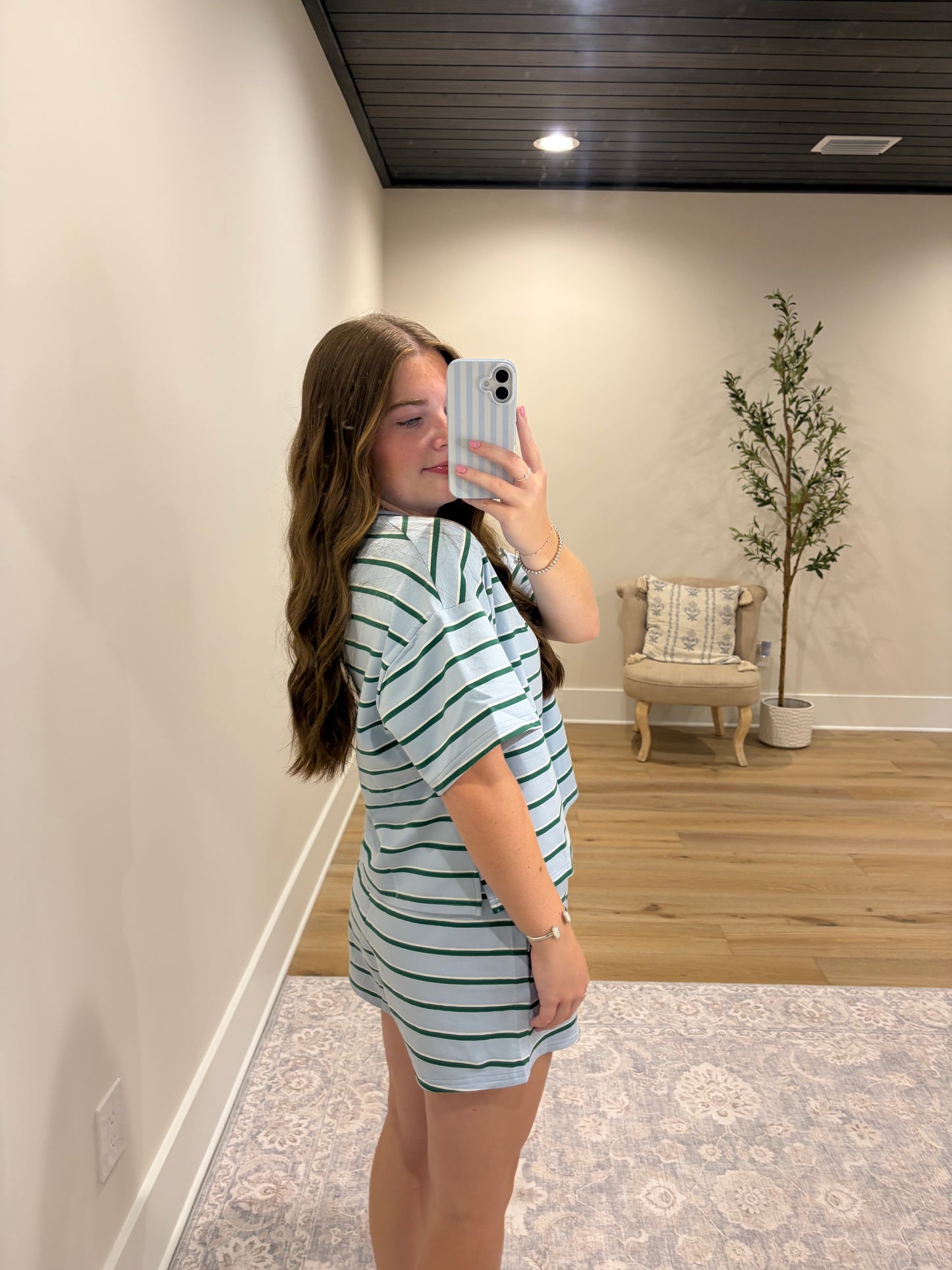 Striped Delight Set - Baby Blue/Hunter Green